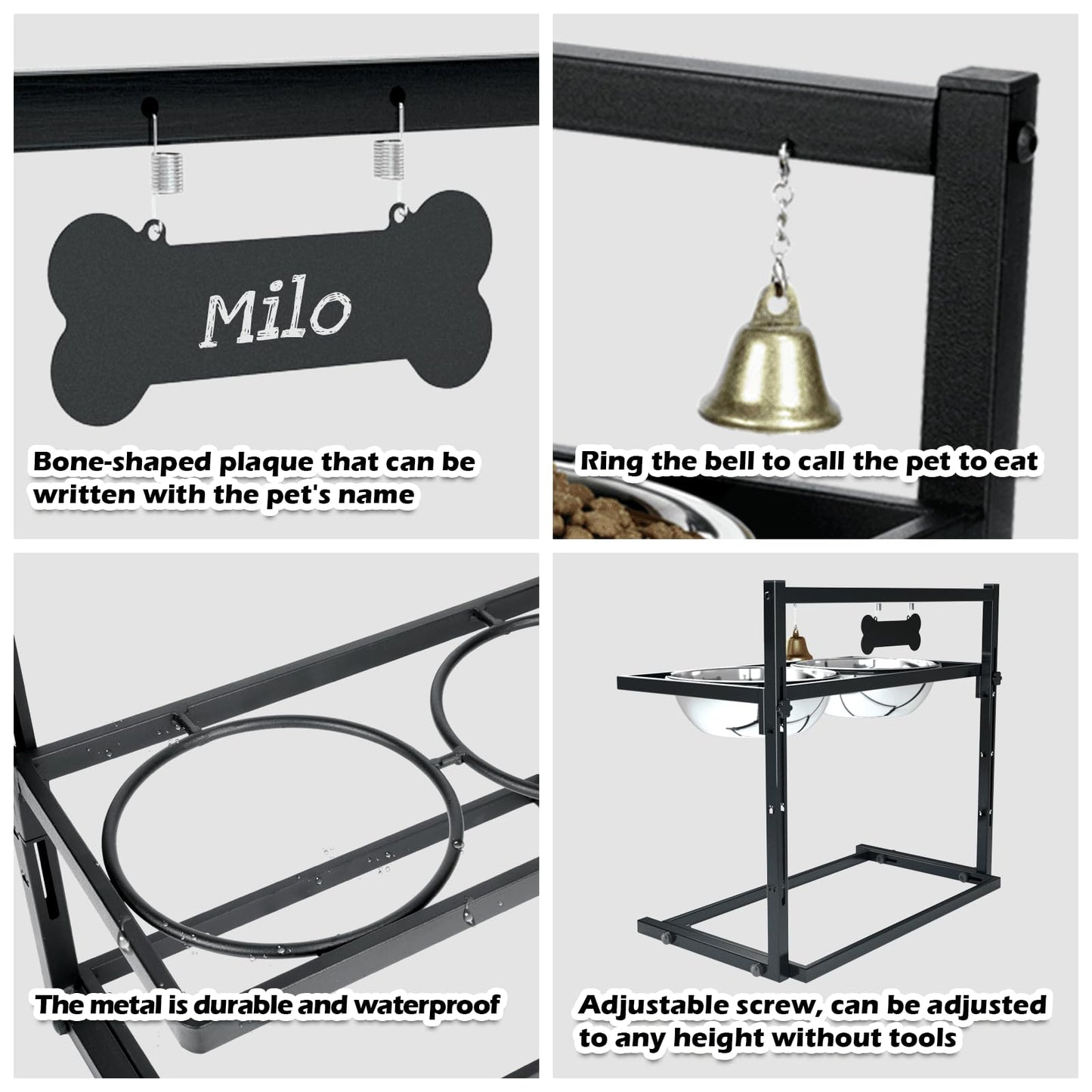Cuencos elevados para perros grandes y soporte elevado para cuencos de perro de gran tamaño con dos cuencos de acero inoxidable de 3000 ml, soporte elevado de metal para alimentos para perros