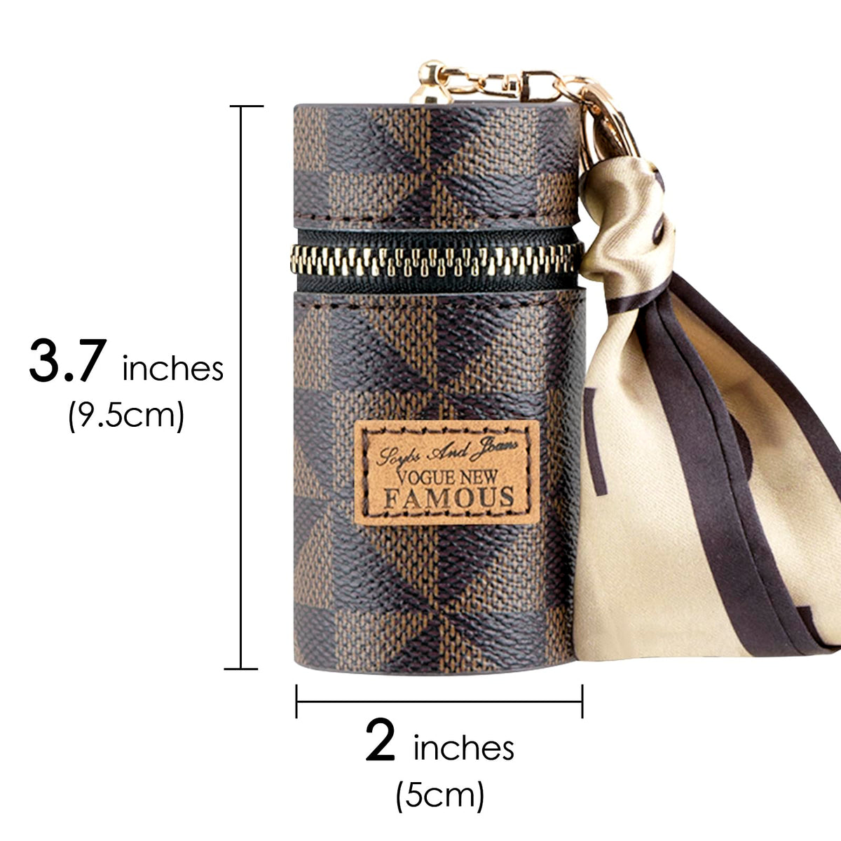 Adorila - Estuche para lápiz labial, mini organizador de lápiz labial, bolsa de viaje para lápiz labial con llavero, Marrón, 1 Count (Pack of 1)
