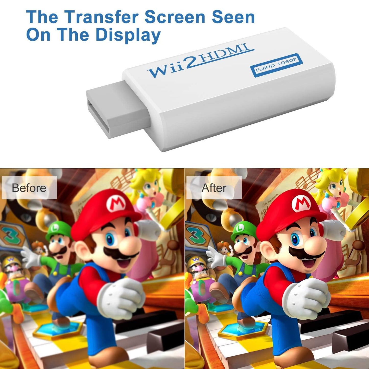 Convertidor Wii a HDMI, convertidor HDMI de audio de salida 1080P con conector de audio de 3,5 mm y salida HDMI, compatible con todos los modos de visualización Wii 720P NTSC