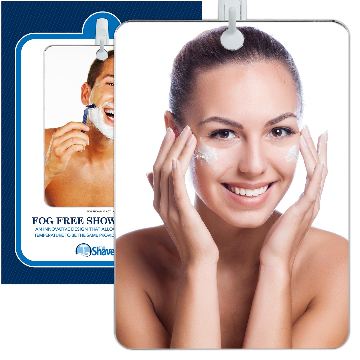 The Shave Well Company - Espejo de Afeitar antivaho XL, Espejo de Ducha de baño sin Niebla con opción de Mano para Hombres y Mujeres, Espejo de Ducha Colgante sin Niebla Incluye Gancho calcomanía