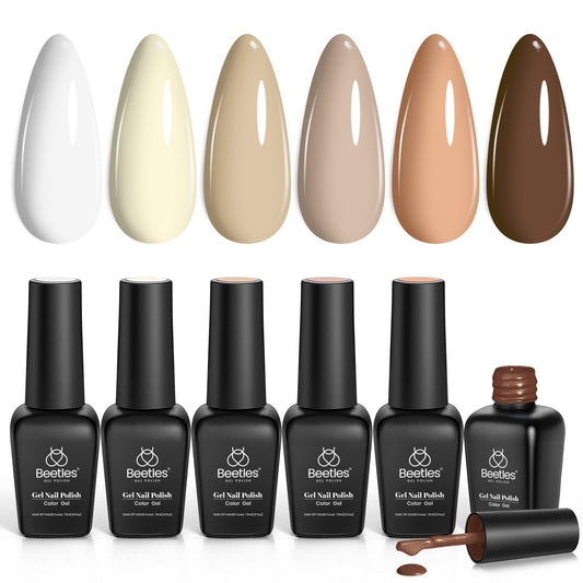 Beetles Juego de esmalte de uñas en gel, 6 colores, colección Sandstorm, color nude, rosa, melocotón, marrón, kit de manicura natural, lámpara LED ultravioleta necesaria para mujeres, regalo DIY para el hogar