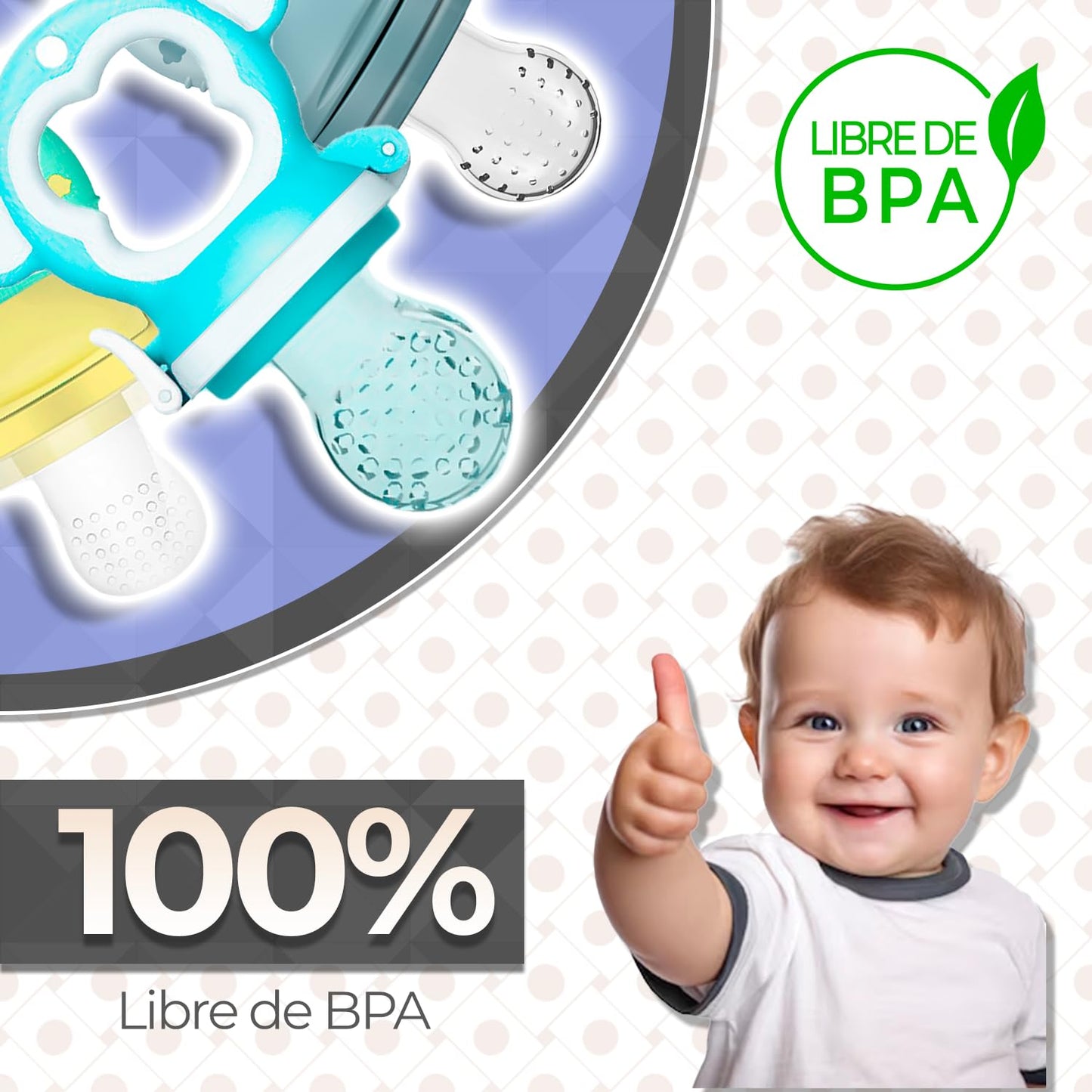 Chupones alimentadores para frutas y papillas con tapa libre de bpa, dibujos animados, 4m+ 3 piezas (pig azul / dino verde amarillo / monkey azul)