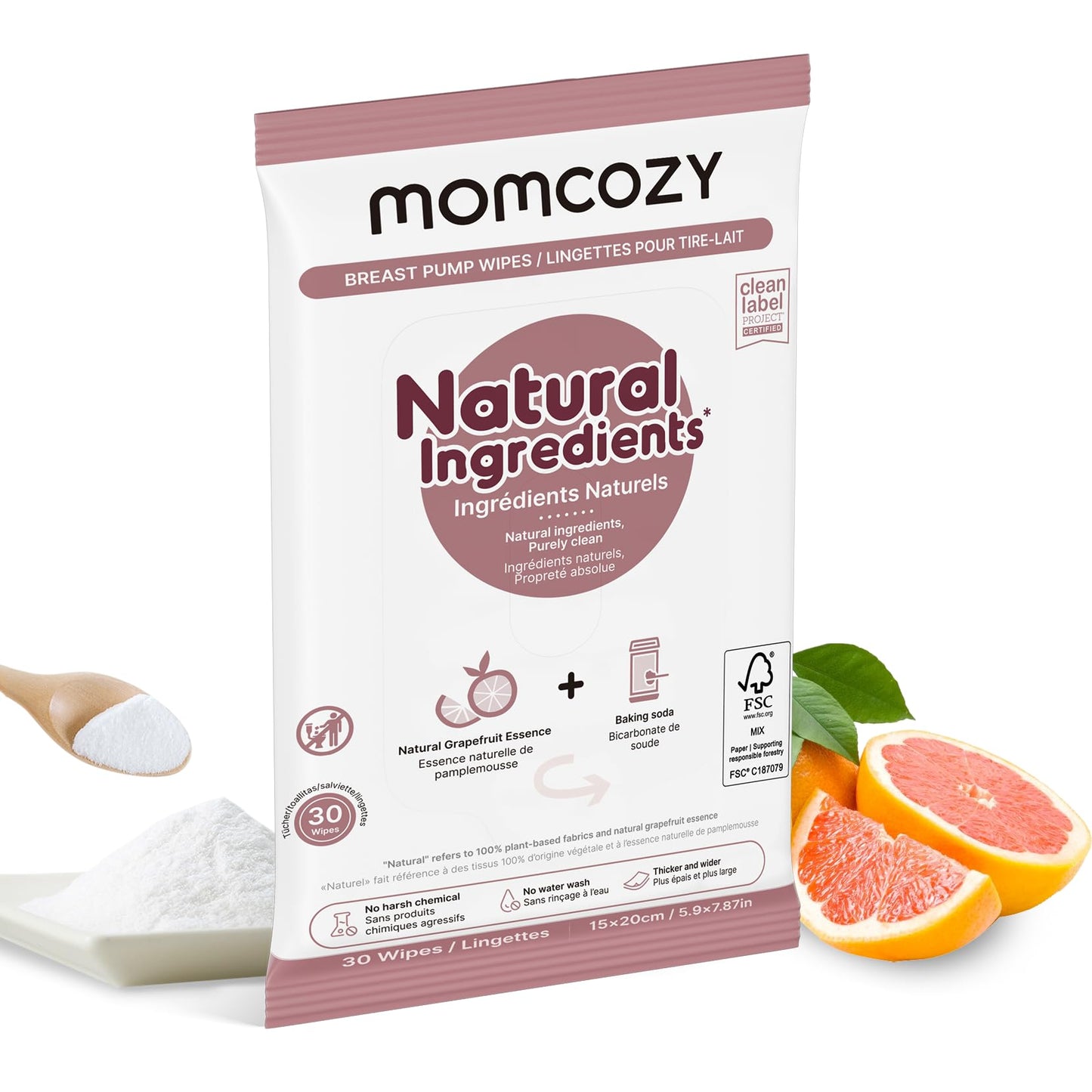 Momcozy - Toallitas extractoras naturales para limpieza de piezas sobre la marcha, 30 unidades, limpieza con flash y resellable