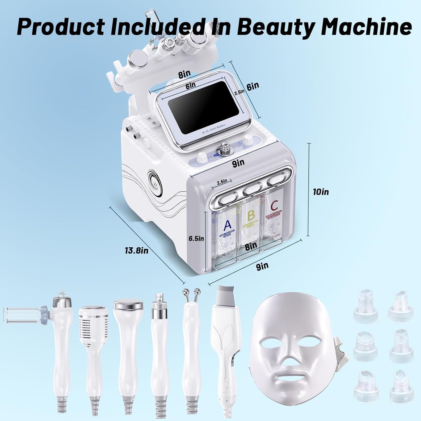 Máquina Facial de Oxígeno de Hidrógeno 7 en 1, Instrumento de Belleza de Burbujas Pequeñas, Diamante Dermoabrasión, Multifuncional de Limpieza Hydro Portátil, para el Hogar, Spa