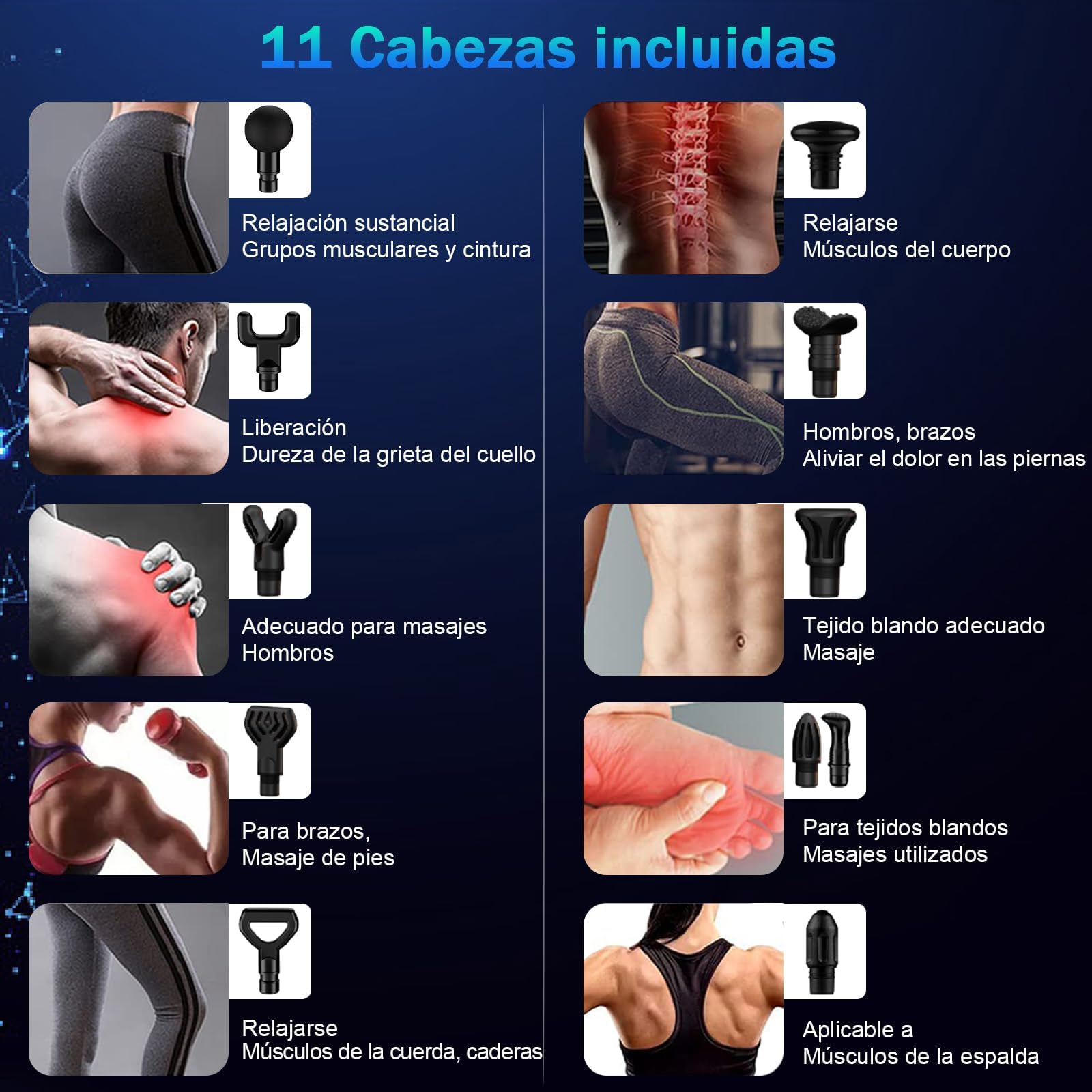 Pistola De Masaje Muscular, Pistola Masajeadora con 11 Cabezales y 20 Velocidades Ajustables,Masajeadores Eléctrico de Mano con Pantalla Lcd,Masajeador Muscular Ideal para Hombros,Cuello, Espalda