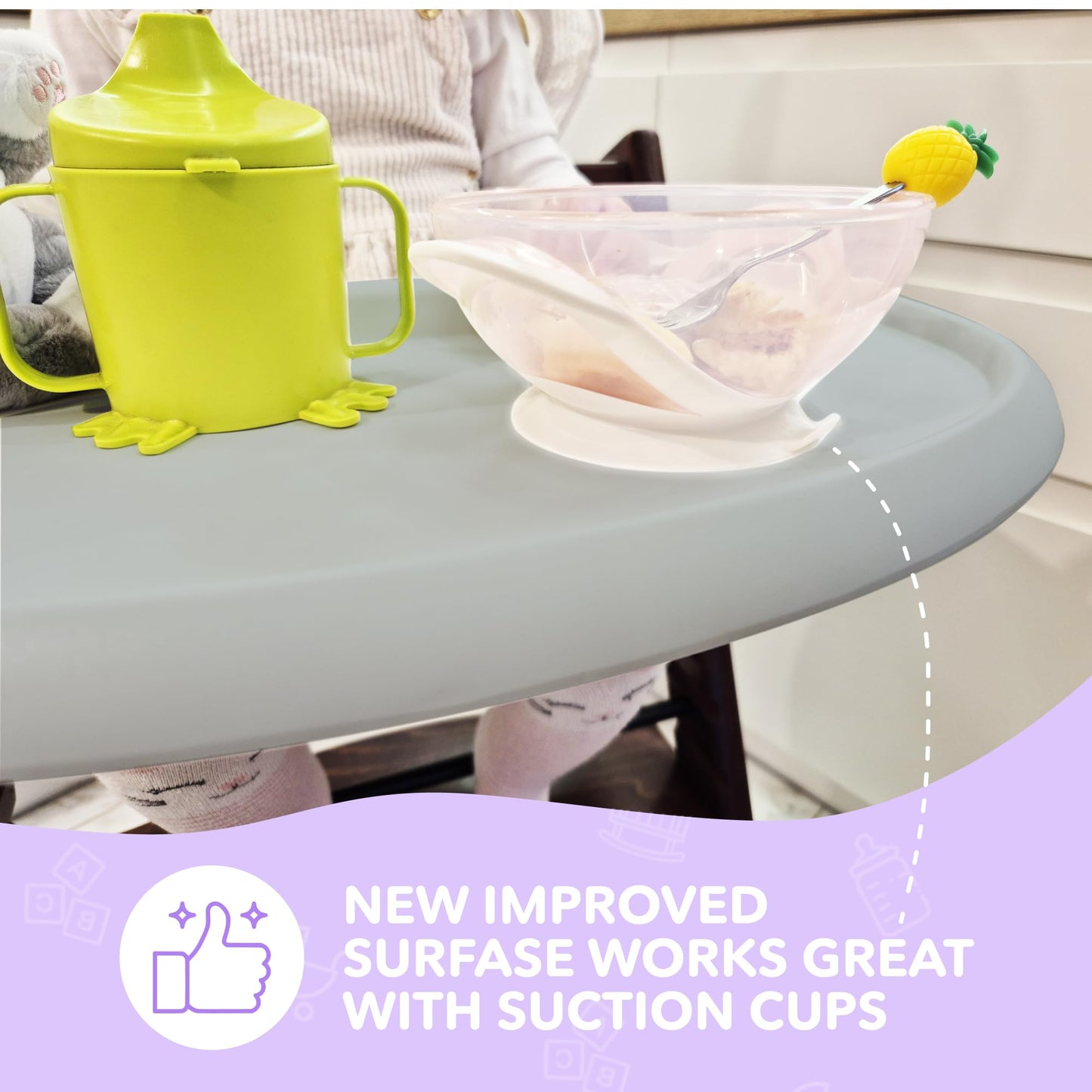 Bandeja para silla alta compatible con silla Stokke Trip Trap, gris brillante, diseño curvado ergonómico, sin BPA, fácil de montar