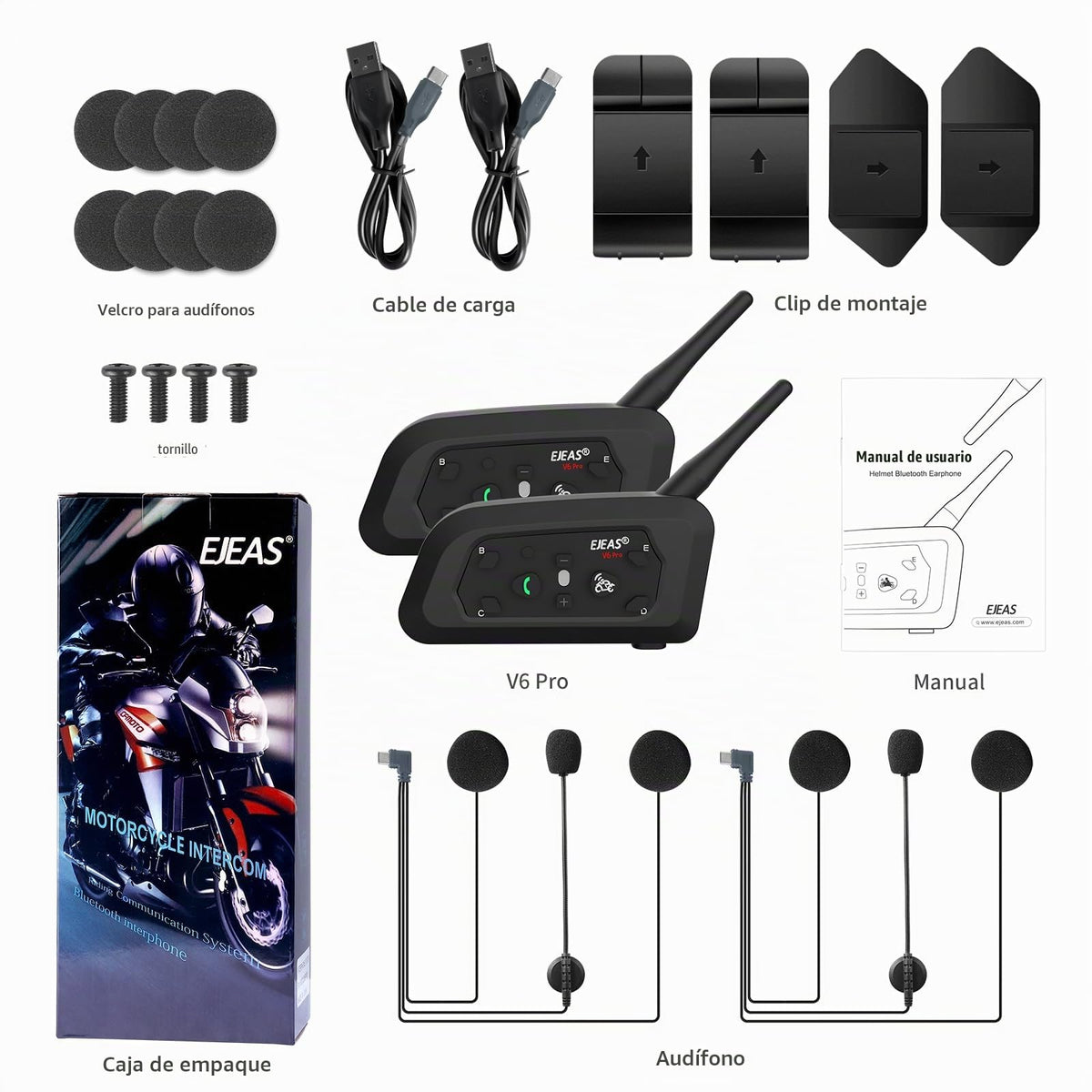 Casco de Motocicleta EJEAS Bluetooth 1200 m Intercomunicador para Esquí y Off Road (2 Unidades)