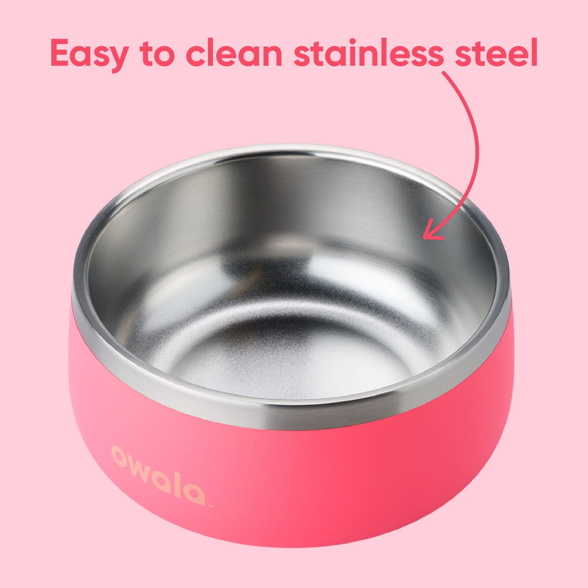 Tazón para Mascotas Owala Rosa Base Antideslizante Acero Inoxidable 24 Onzas