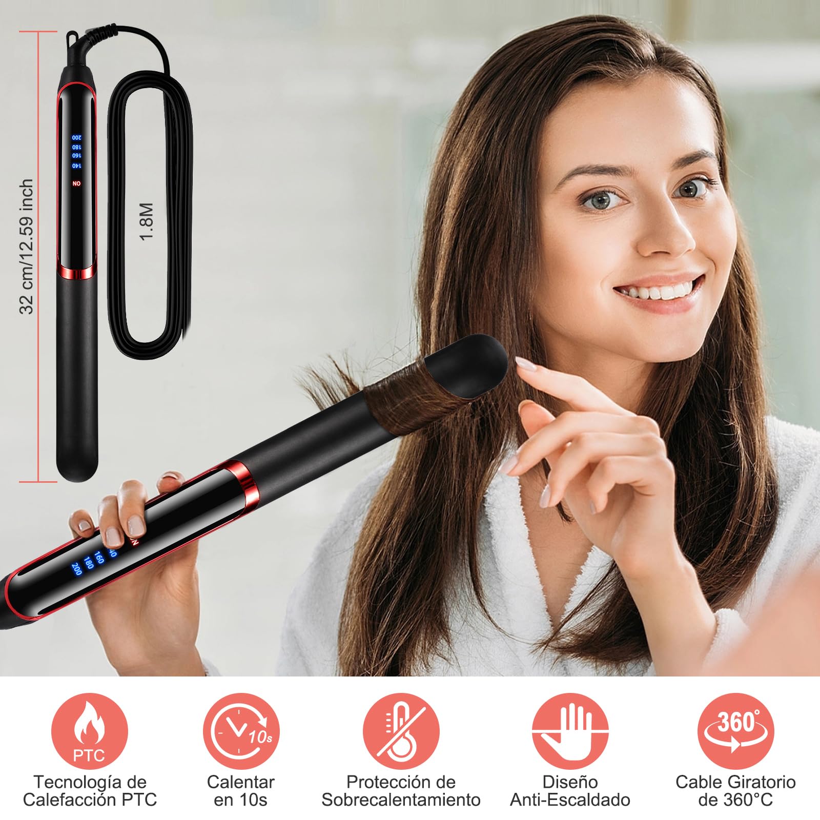 Plancha de Cabello Cerâmica| 2 En 1 Plancha de Pelo de Profesional | Rizador y Alisador con Pantalla LED | 4 Temperatura Ajustable | con 1 Guante | Alisador de Pelo para Casa y Salón | Hair Straightener | Herramientas de Cabello para Mujeres | Negro