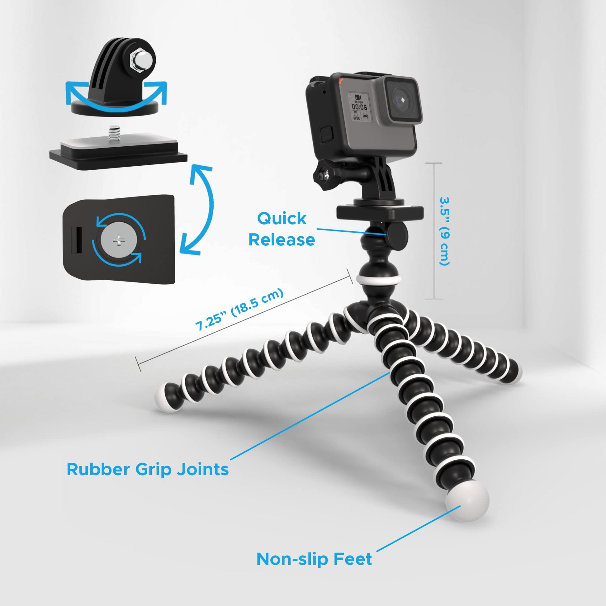 DigiCharge - Cámara de trípode Flexible de Pulpo de 10 Pulgadas + Soporte de Montaje de Leva de acción, Compatible con GoPro Hero13 Hero12 Hero11 Hero10 MAX Hero 13 12 11 Mini 10 9 8 Fusion dji Osmo