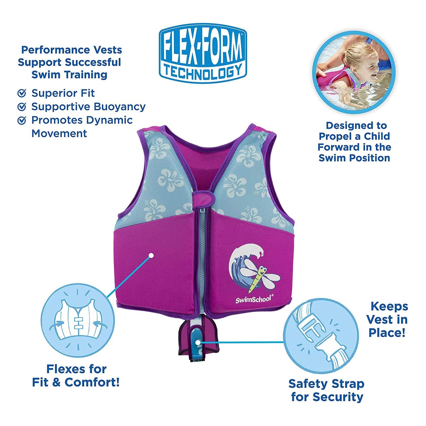 Chaleco de natación SwimSchool Rosa Aqua con Diseño Flexible y Cuello Ajustable para Entrenamiento de natación