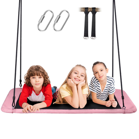 Lunafun - Columpio de árbol de plataforma gigante de 60 pulgadas para niños, 700 libras, juego de columpios para patio trasero y interior con 2 correas para colgar, color rosa