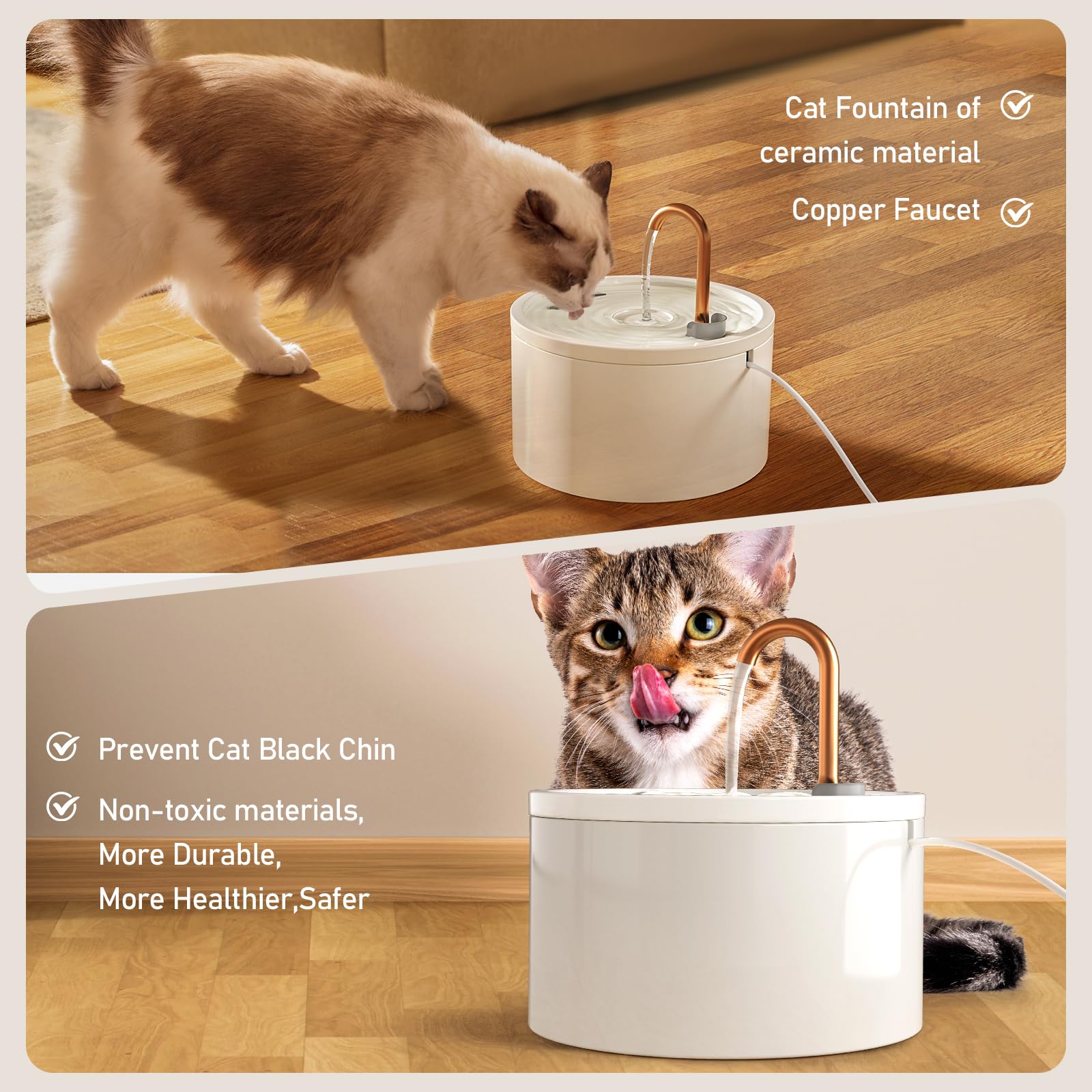 DOOOB - Fuente de agua de cerámica para gatos, fuente de cerámica de 2.1 l/77 onzas, fuente de agua automática de cerámica para gatos, fuente de agua para mascotas con bomba ultra silenciosa y 1