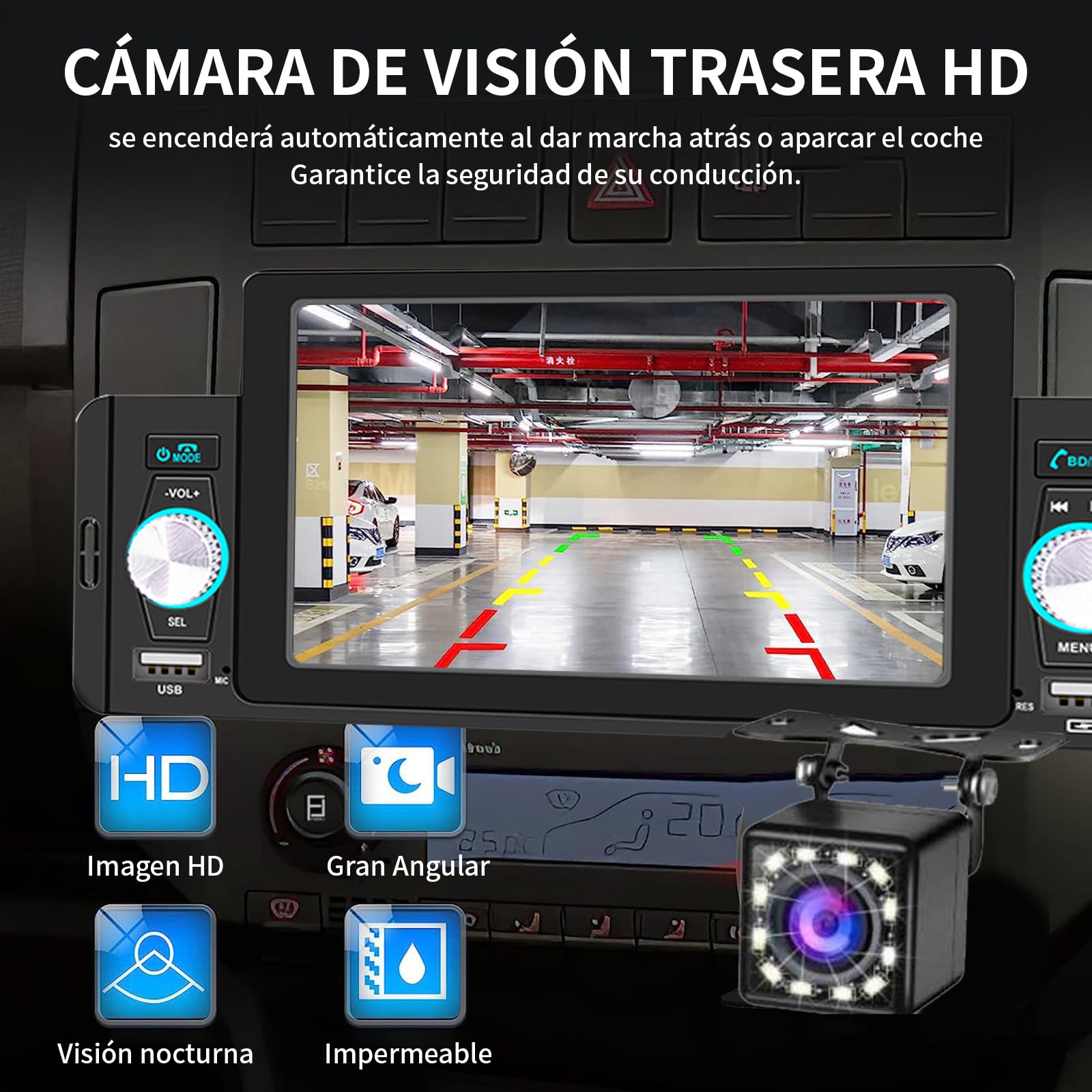 FINYQBET Estéreo 160C para Auto 5 Pulgadas con Bluetooth 5.1, CarPlay, Android Auto, Cámara de Reversa, Control de Volante, MP5, USB, RCA y Pantalla Táctil HD, Compatible con Vehículos de 12V