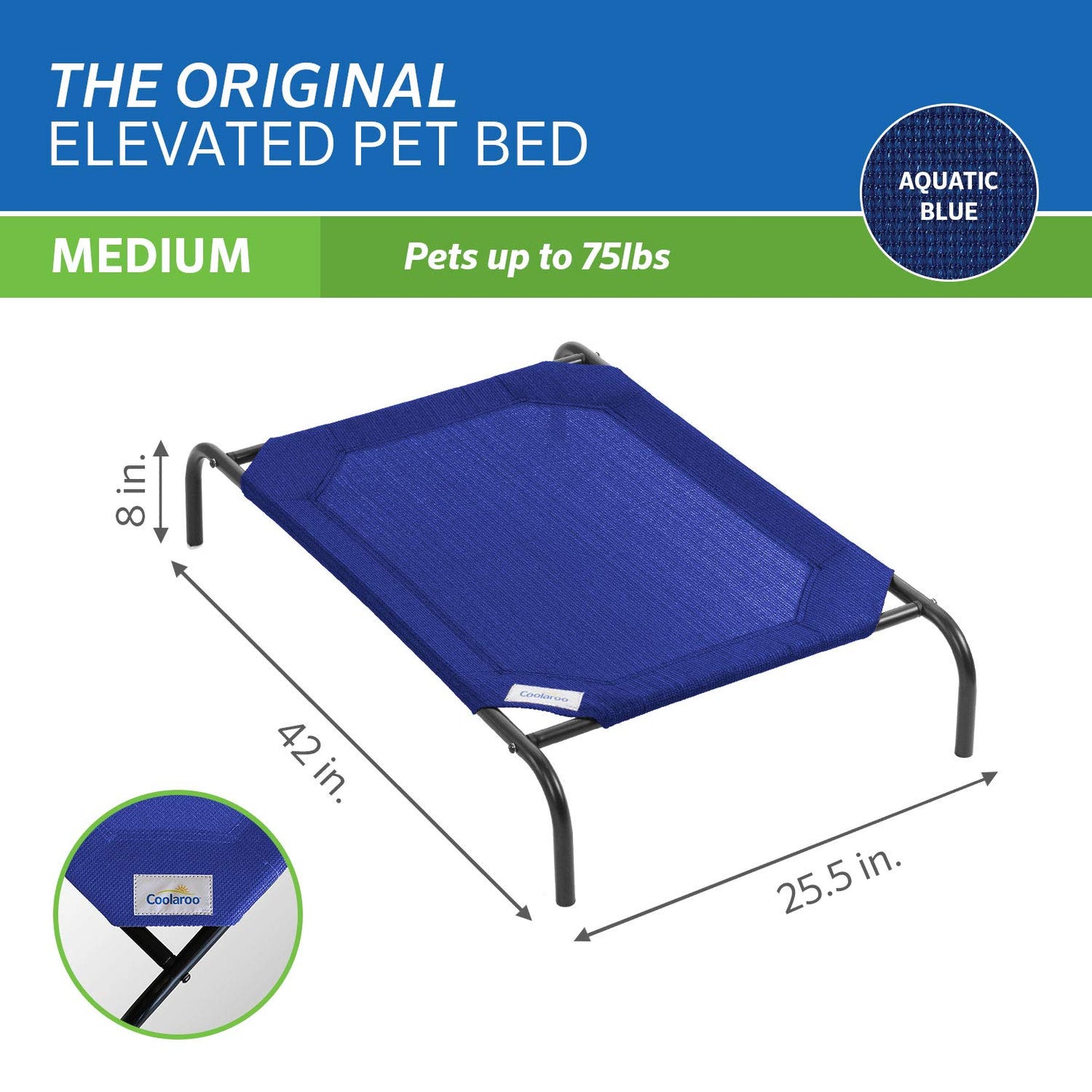 Coolaroo - La Cama elevada Original para Mascotas, tamaño Mediano, Color Azul acuático (Aquatic Blue)