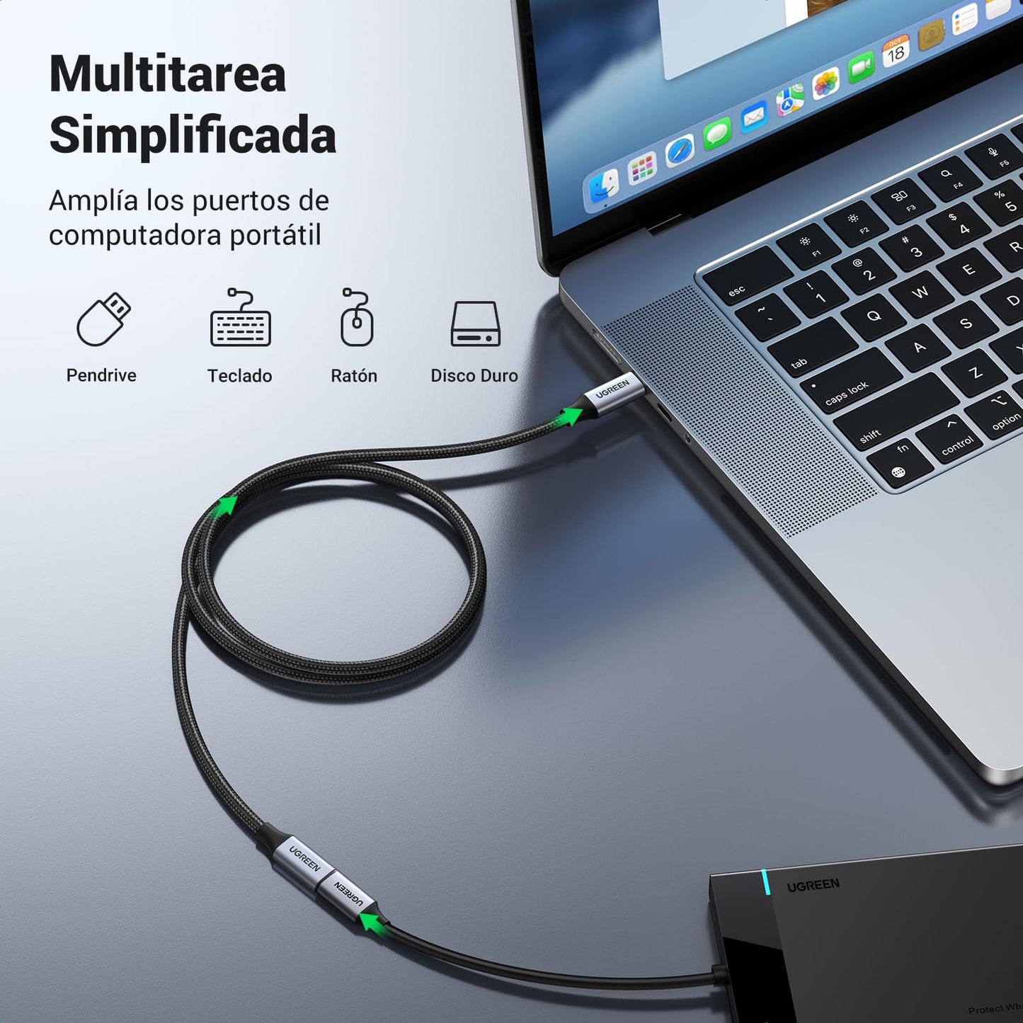 Cable de Extensión USB C UGREEN 1M Negro 3.1 Gen 2 10Gbps para Video 4K 60Hz y Carga Rápida 100W