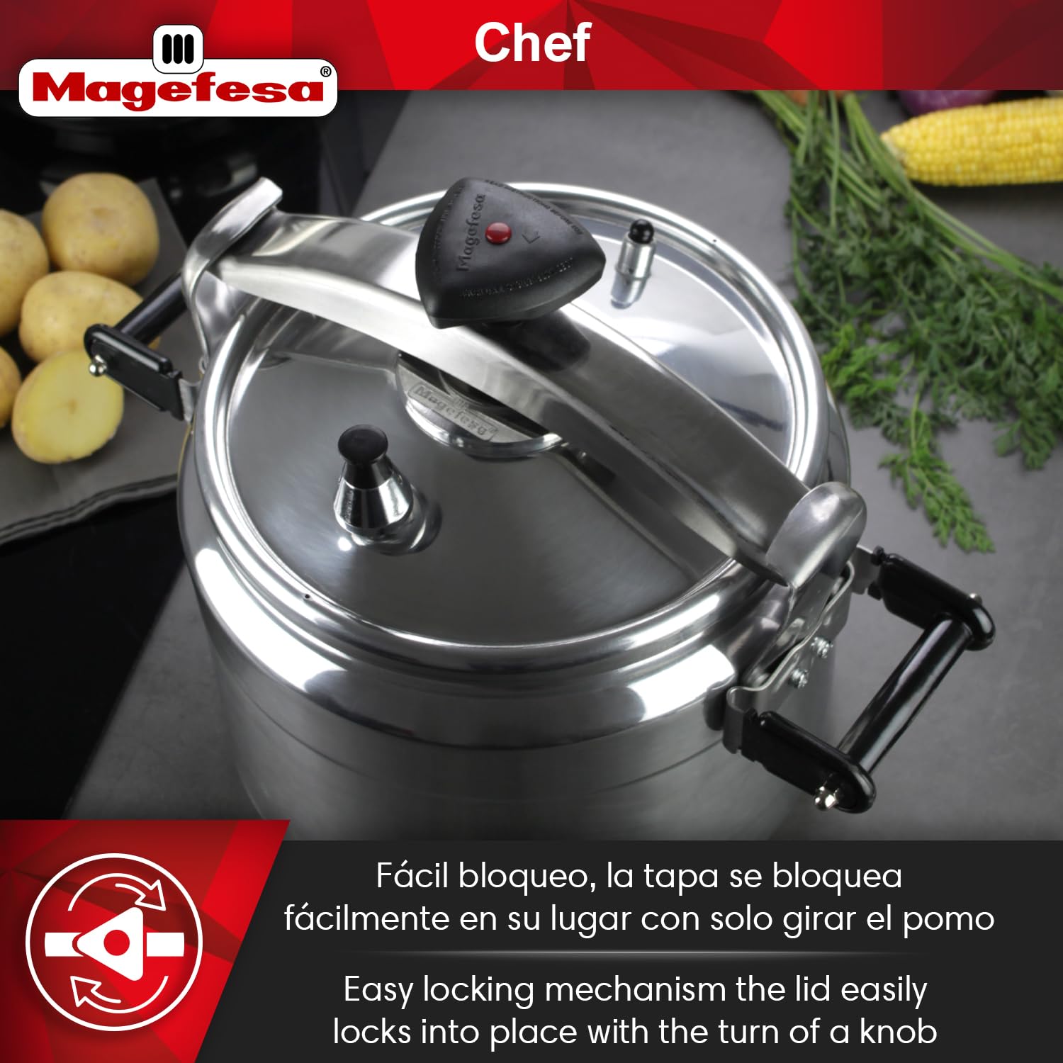 Magefesa Olla de Presión Chef 15, Aluminio Profesional, 15 litros, plata