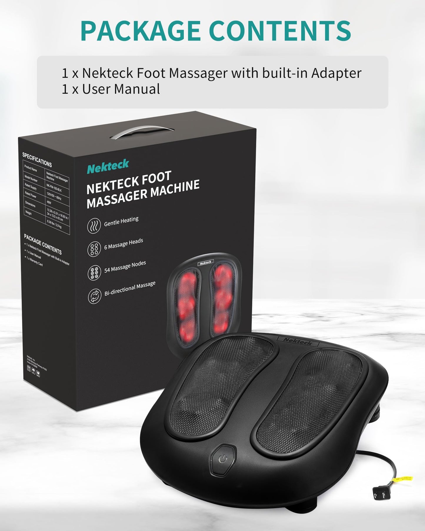 Masajeador de Pies Nekteck Negro con Calor Infrarrojo y Amasado Shiatsu Eléctrico