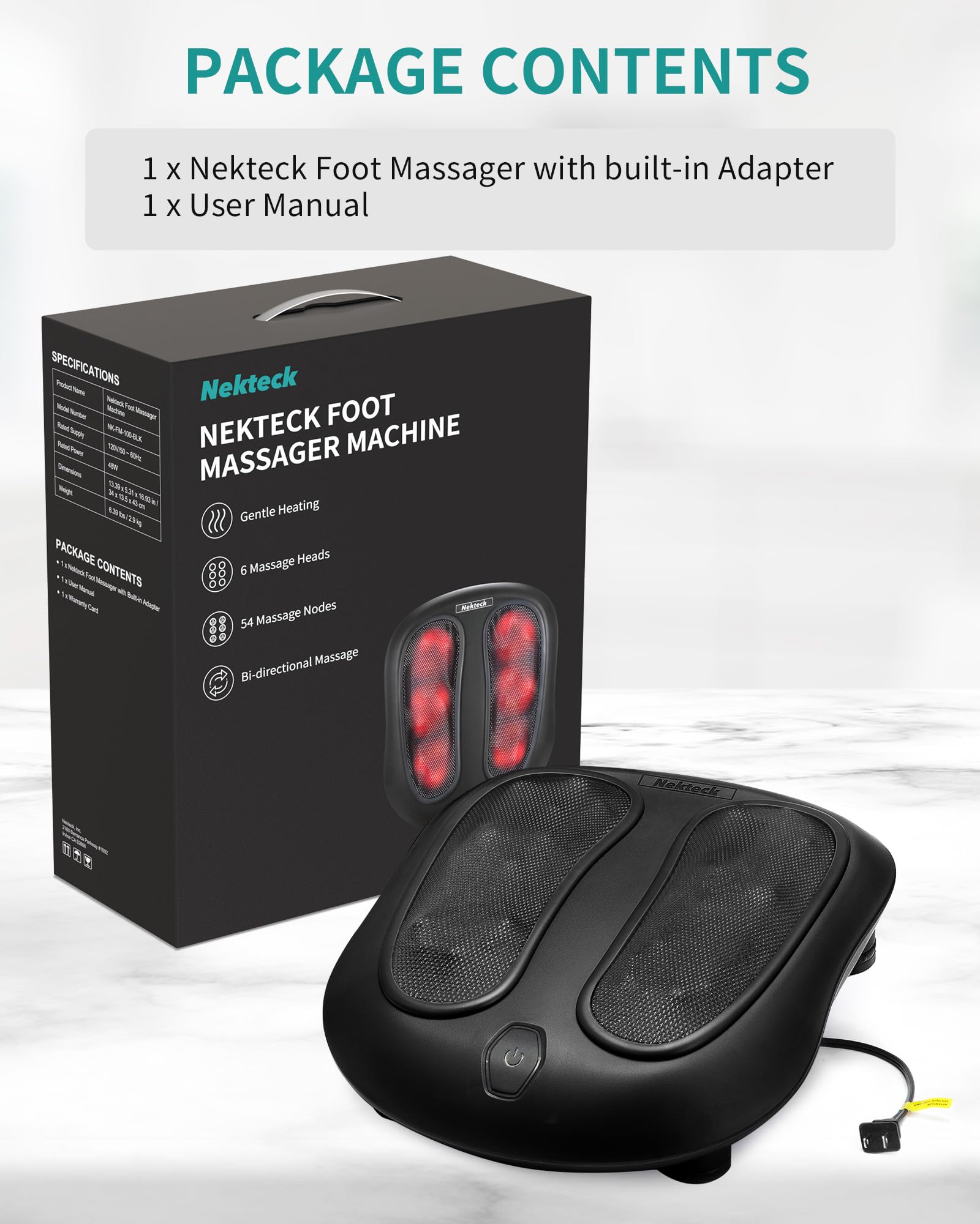 Masajeador de Pies Nekteck Negro con Calor Infrarrojo y Amasado Shiatsu Eléctrico