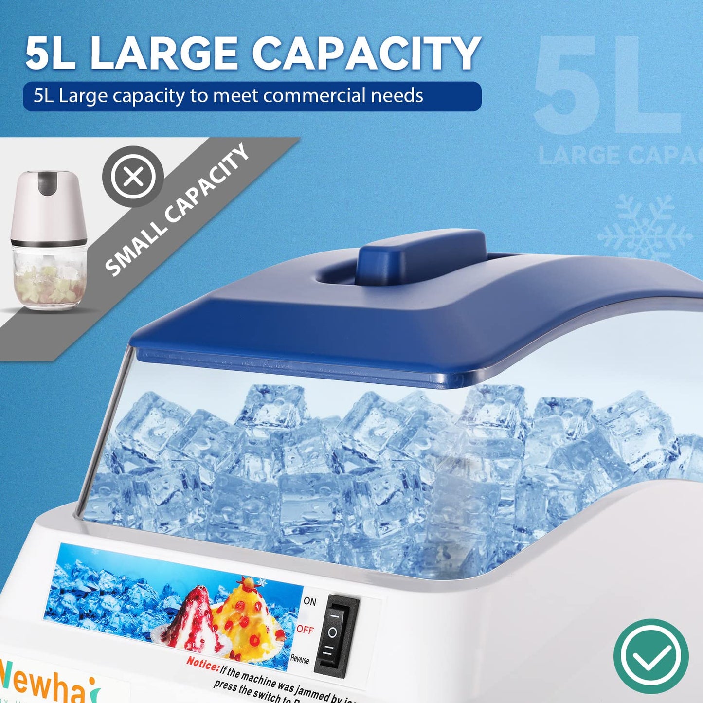 Newhai Máquina de afeitar de hielo comercial trituradora de hielo eléctrica afeitada de 300 W, máquina automática de cono de nieve de 1400 rpm, grosor ajustable, máquina de afeitar de hielo de 444 libras/H