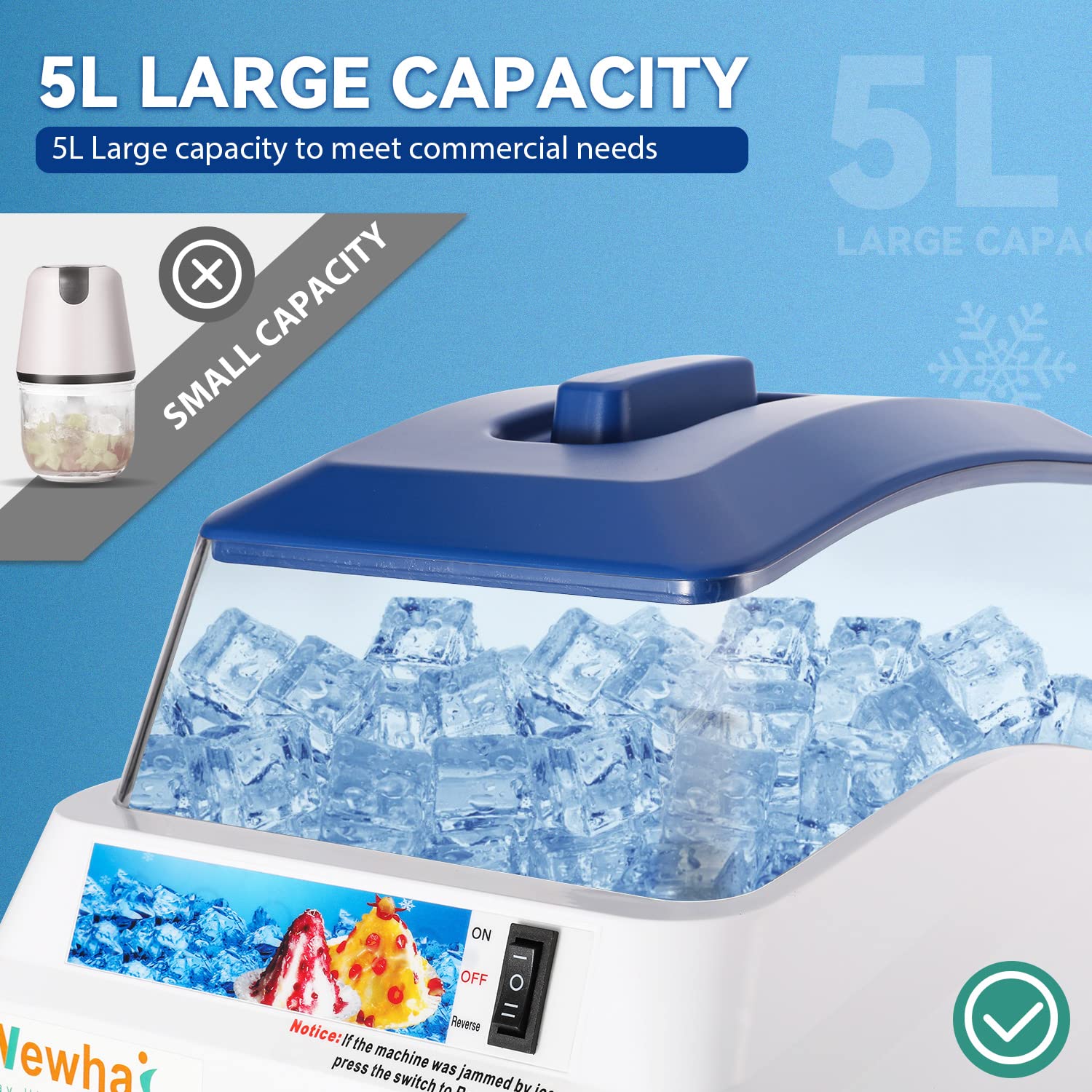 Newhai Máquina de afeitar de hielo comercial trituradora de hielo eléctrica afeitada de 300 W, máquina automática de cono de nieve de 1400 rpm, grosor ajustable, máquina de afeitar de hielo de 444 libras/H
