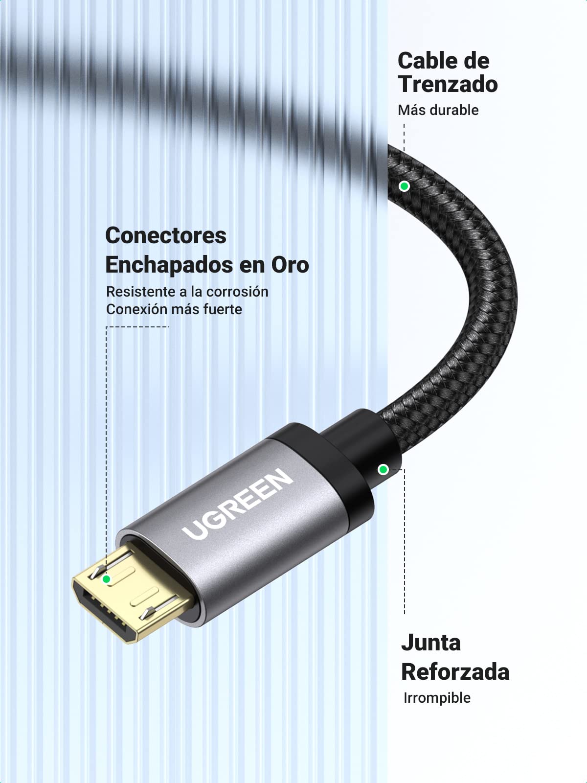 Cable Micro a USB de Carga Rápida UGREEN 3M Nylon Trenzado QC3.0/2.0