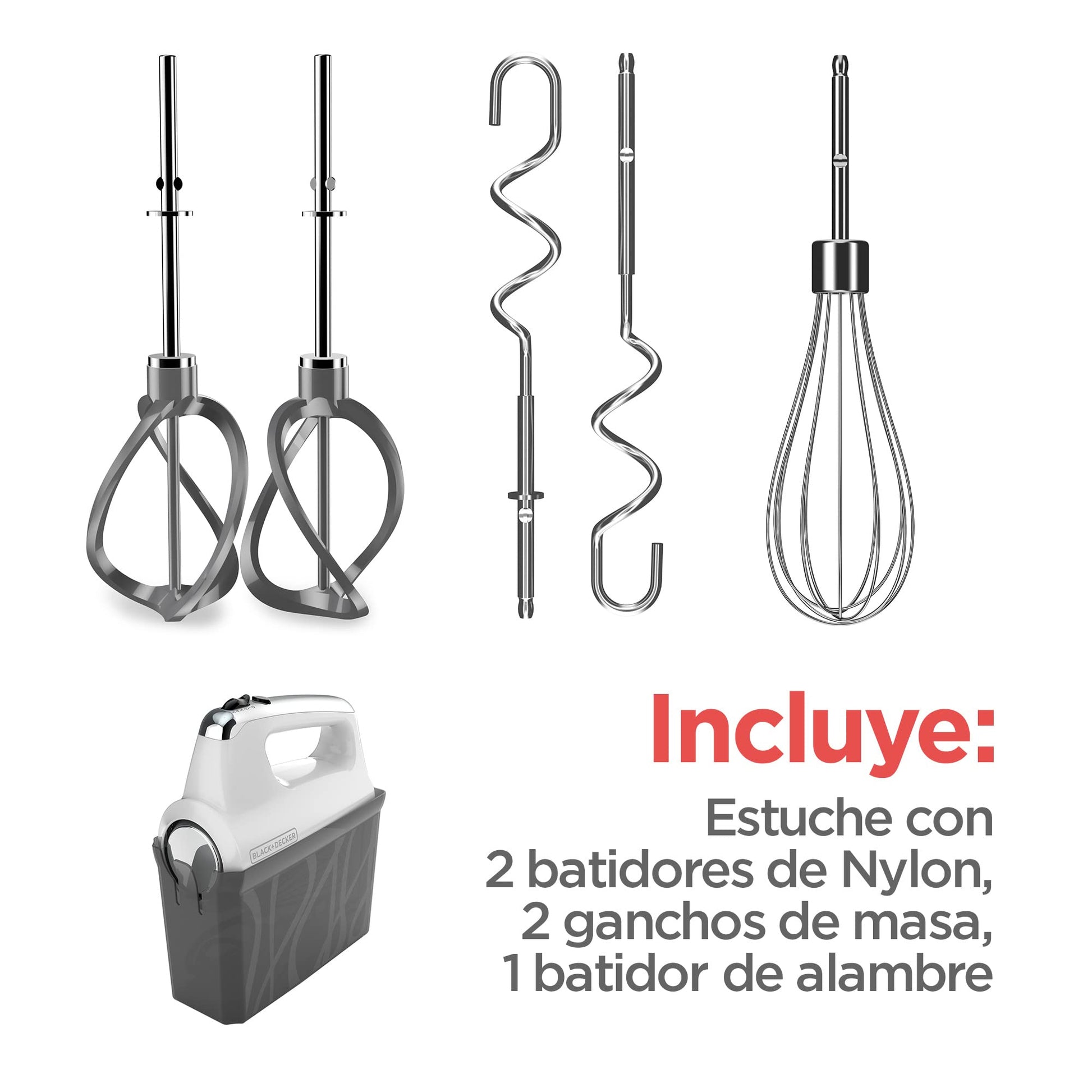 Black+Decker Batidora de mano con diseño único aspas en espiral color blanco MX600W-LA