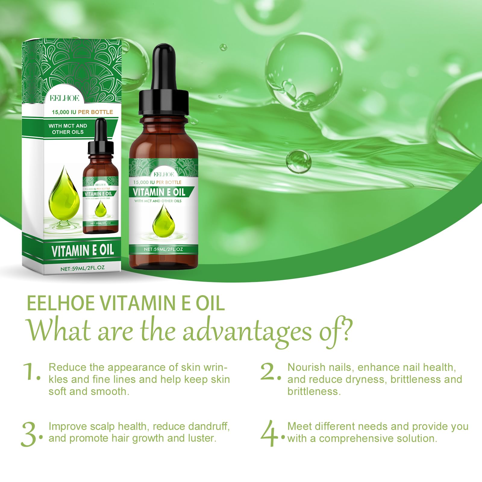 Genérico Aceite de Vitamina E de 59 ml para Cicatrices en la Piel, Cuerpo, Rostro, Cabello, Cuidado de Las uñas, fórmula Pura y Natural Que Ayuda a nutrir la Piel