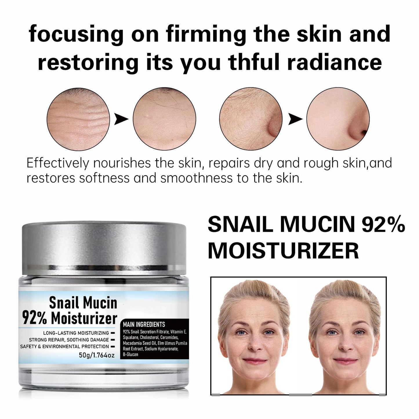 Snail Mucin 92% Moisturizer, Snail Mucin Cream Daily Repair Face Gel Cream for Dry Skin, Snail Mucin Moisturizer Face Cream,Snail Cream for Face Moisturizer (2)