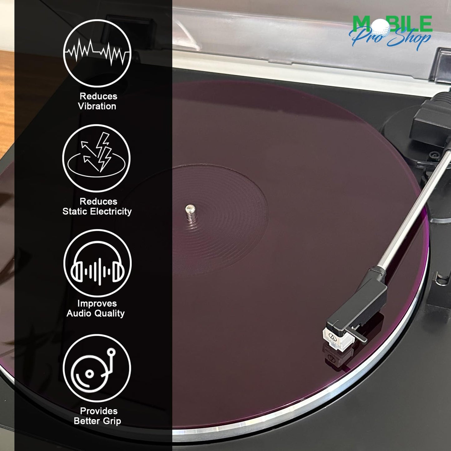 Tapete de acrílico para plato giratorio - Alfombrilla de vinilo para tocadiscos de 12 pulgadas - Reduce el ruido y mejora la calidad del sonido y proporciona graves más ajustados - Alfombrilla