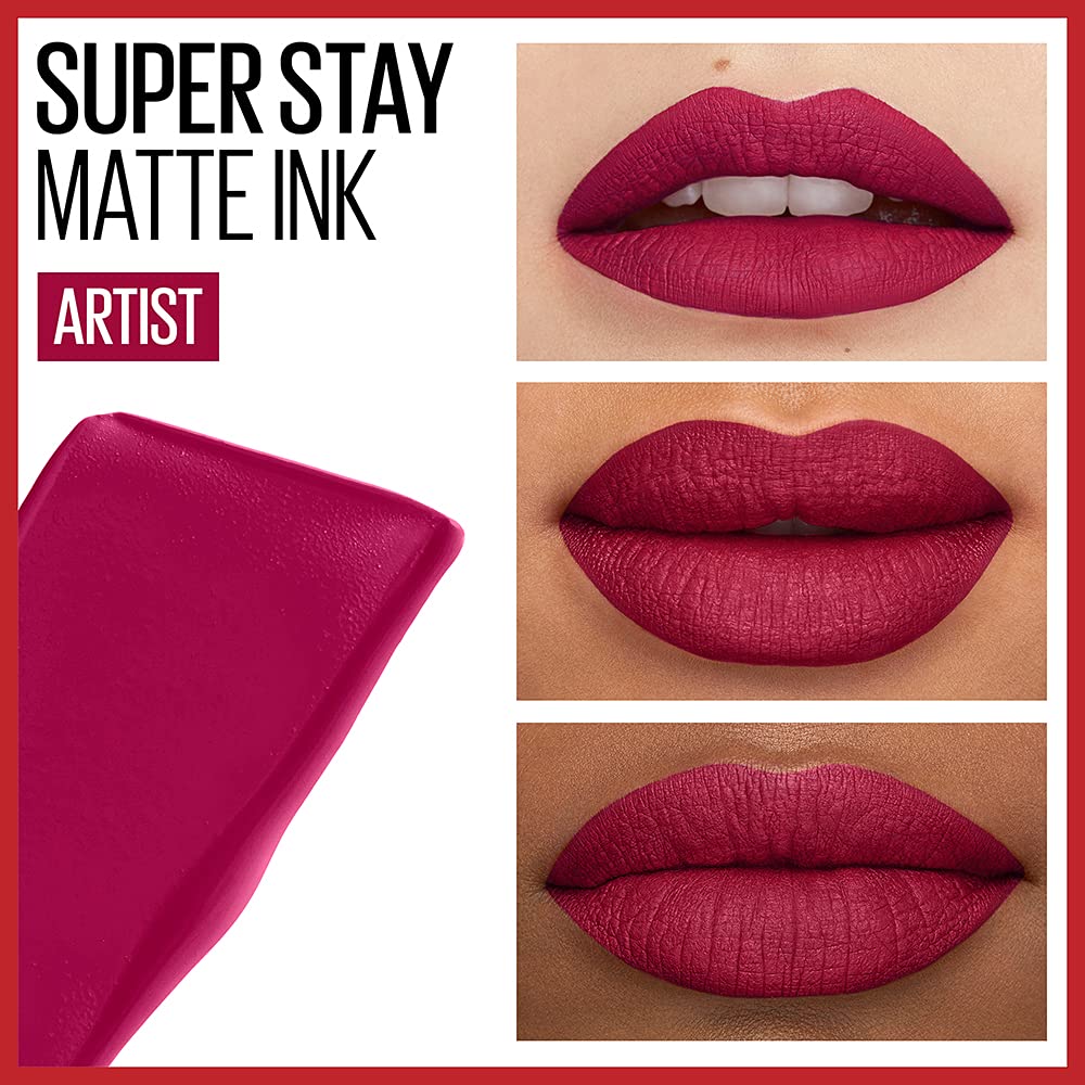 Labial líquido brillante Maybelline Super Stay Vinyl Ink Royal + Labial Liquido Matte Larga Duracion Superstay City Edition, 120 Artist