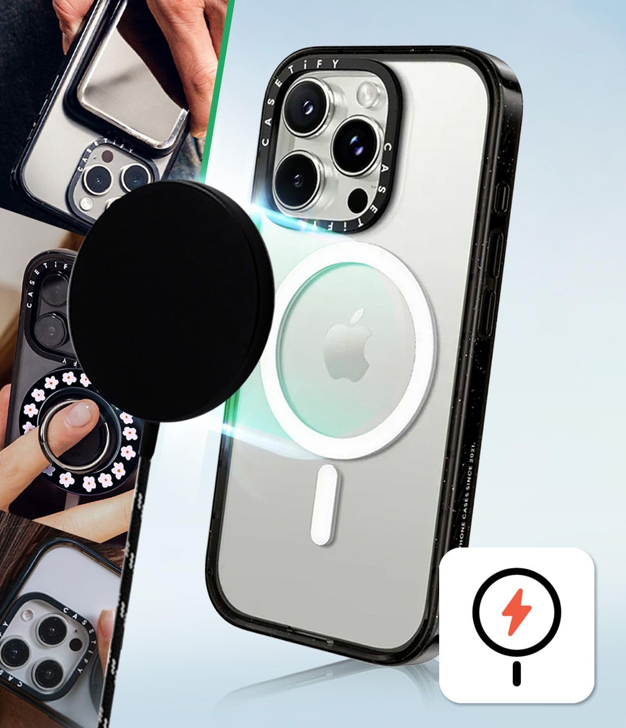 CASETiFY Impact - Funda para iPhone 14 Pro Max [4X grado militar probado contra caídas / protección contra caídas de 9 pies / compatible con Magsafe] - Ditsy Daisies - Blanco - Negro brillante