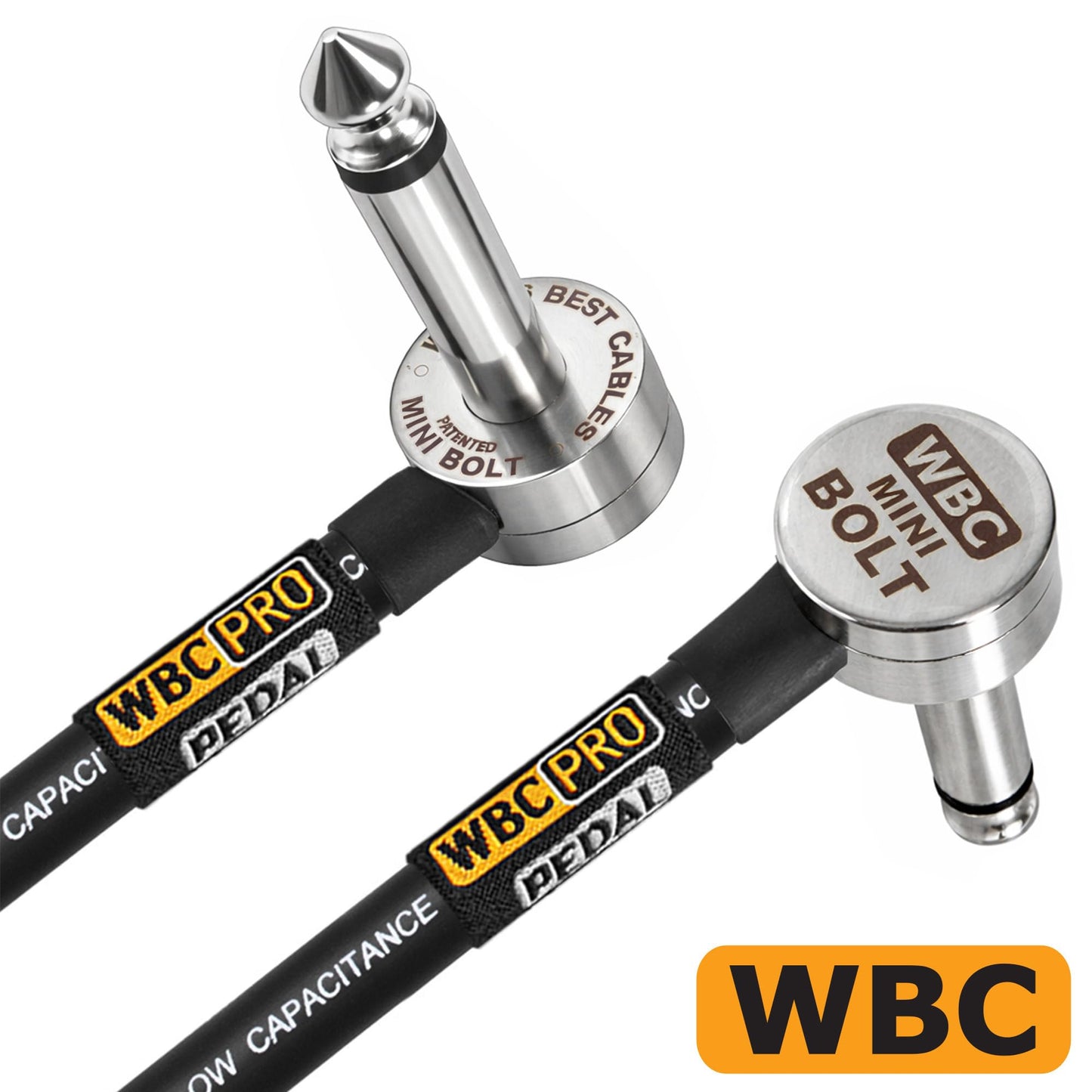 2 cables - 15 pulgadas (38 cm) - WBC-PRO-PEDAL – 22 AWG – Baja capacitancia (18pF/pie) – Grado profesional – A base de grafito – Cable de pedal, efectos, parche, instrumento, con conectores TS de