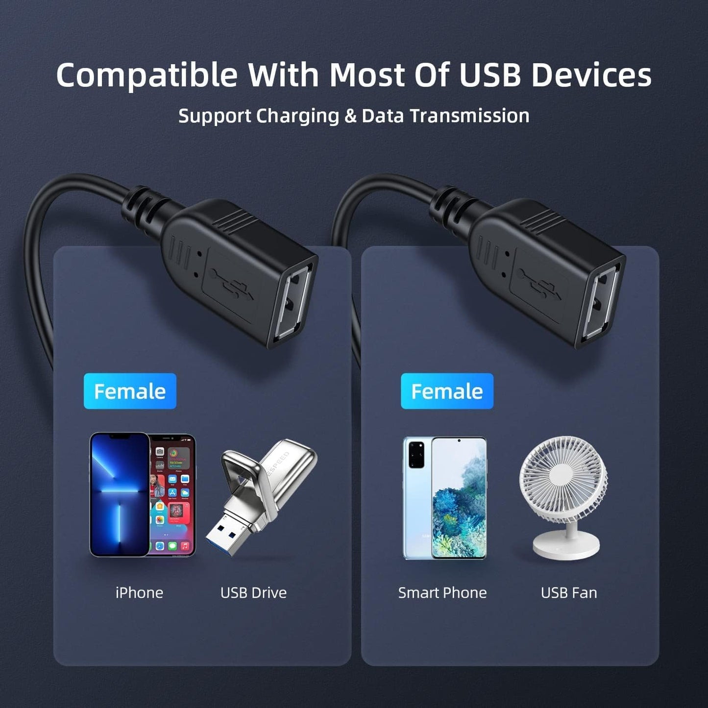 Cable Divisor USB 2.0 ANDTOBO Negro para PC y Laptop