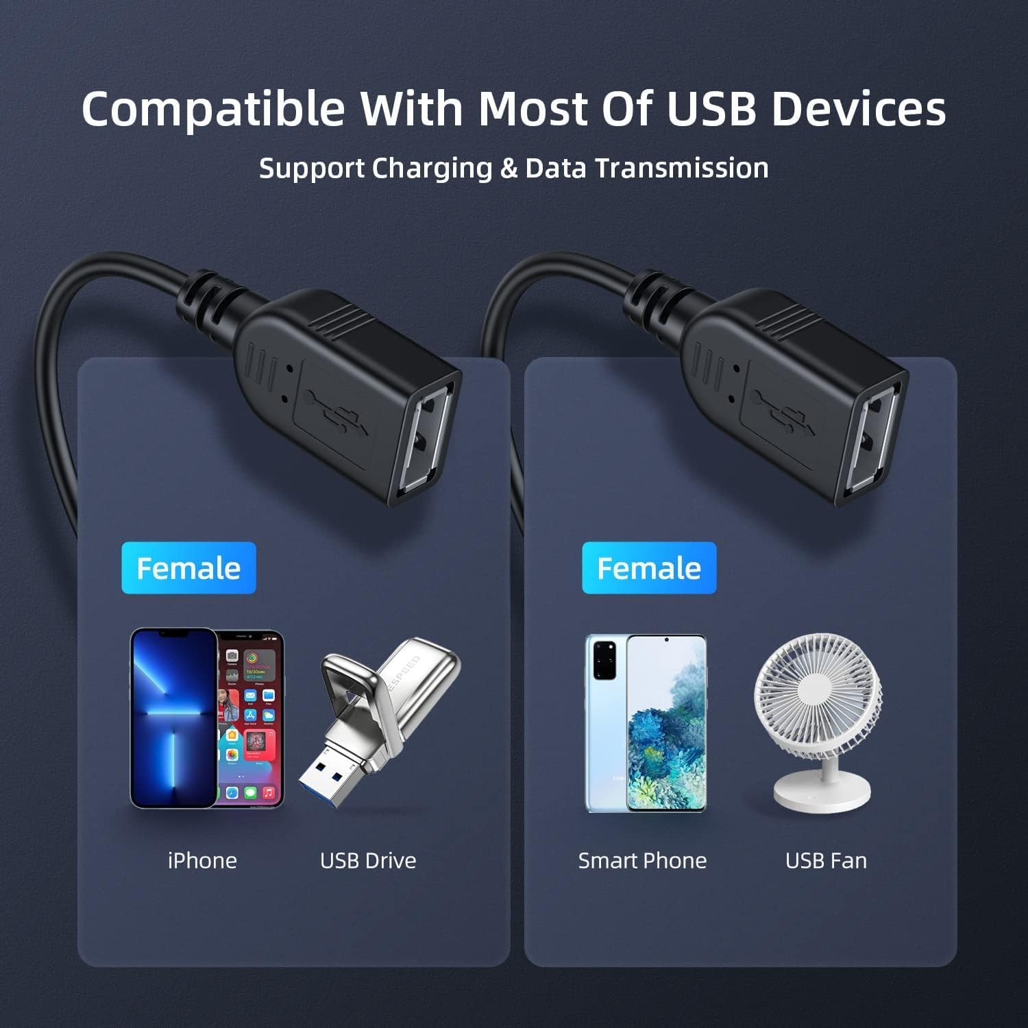 Cable Divisor USB 2.0 ANDTOBO Negro para PC y Laptop