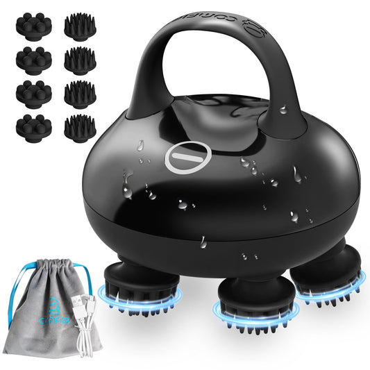 COMFIER Masajeador De Cabeza, Masajeador De Cuero Cabelludo Para El Crecimiento Del Cabello Con 3 Modos De Amasado, Masajeador Corporal Impermeable Para Aliviar El Estrés, Masajeador Para Gatos(Negro)