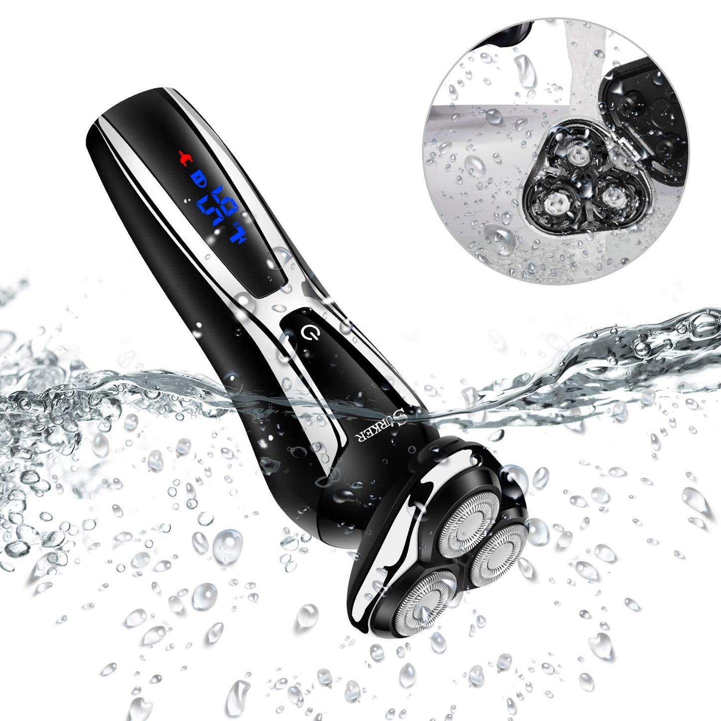 SURKER Maquinilla de afeitar eléctrica sin cable para barba para hombres, recortadora de pelo de nariz 3 en 1, kit de aseo más 1 cepillo de limpieza facial impermeable, recargable por USB, seco y húmedo