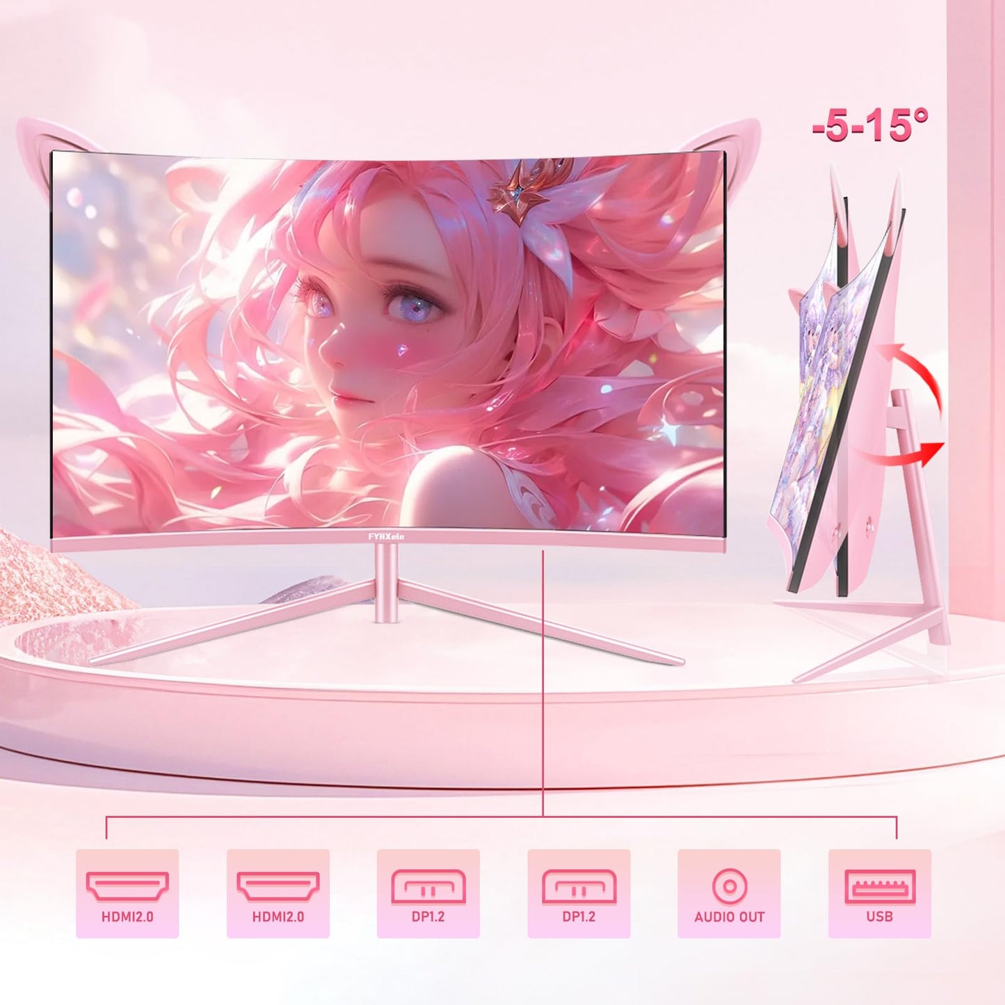 FYHXele Monitor para juegos de 27 pulgadas, monitor para juegos curvado 1800R, FHD-1920X1080P, 165Hz, 1ms, FreeSync/G-Sync, monitor de PC ultraancho, HDMI/DisplayPort/USB Vesa/monitor de computadora