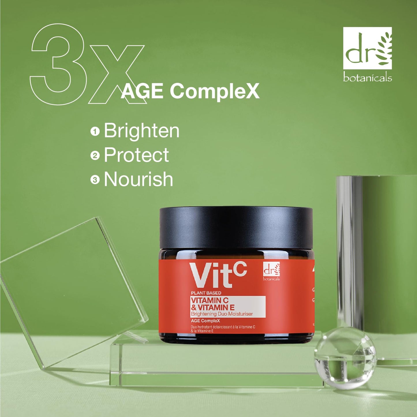 Dr BOTANICALS Vitamina C & E Brightening Duo Moisturiser | Revela tu brillo radiante con potente fórmula antienvejecimiento - Vitamina C para iluminar, vitamina E para protección - Hidratante de día y