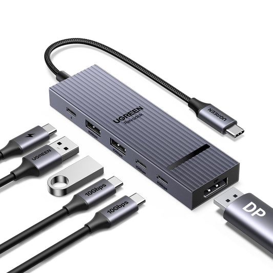 Hub USB C DisplayPort UGREEN Revodok Pro 6 en 1 Gris con Adaptador Multipuerto Compatible con MacBook Pro/Air, iPad Pro, Thinkpad, Rog Ally