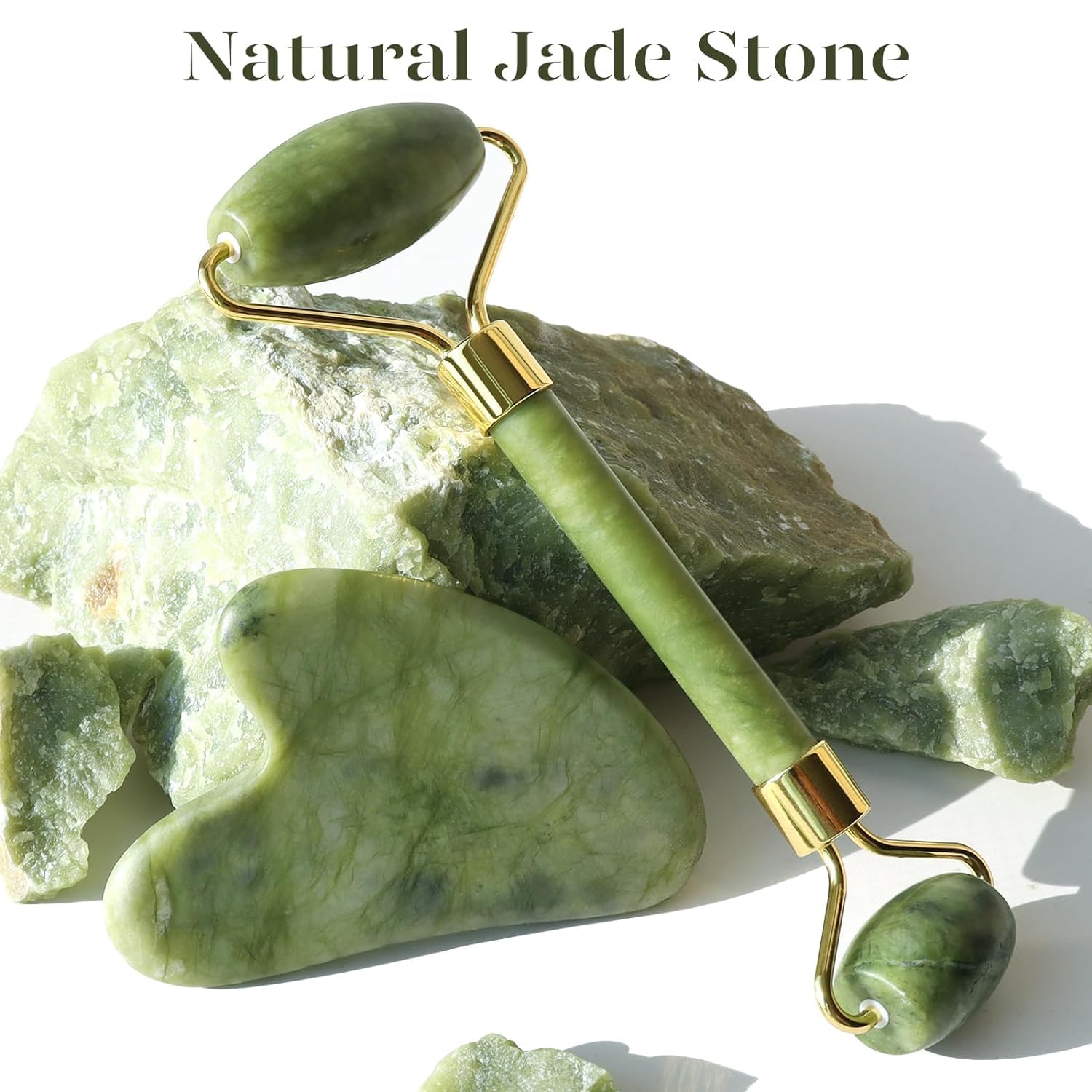 Gua Sha & Jade Roller Set Facial Beauty Tools, BAIMEI Face Roller and Guasha Facial Tool for Face, Neck and Eye Treatment Facial Roller for Skin Care Routine