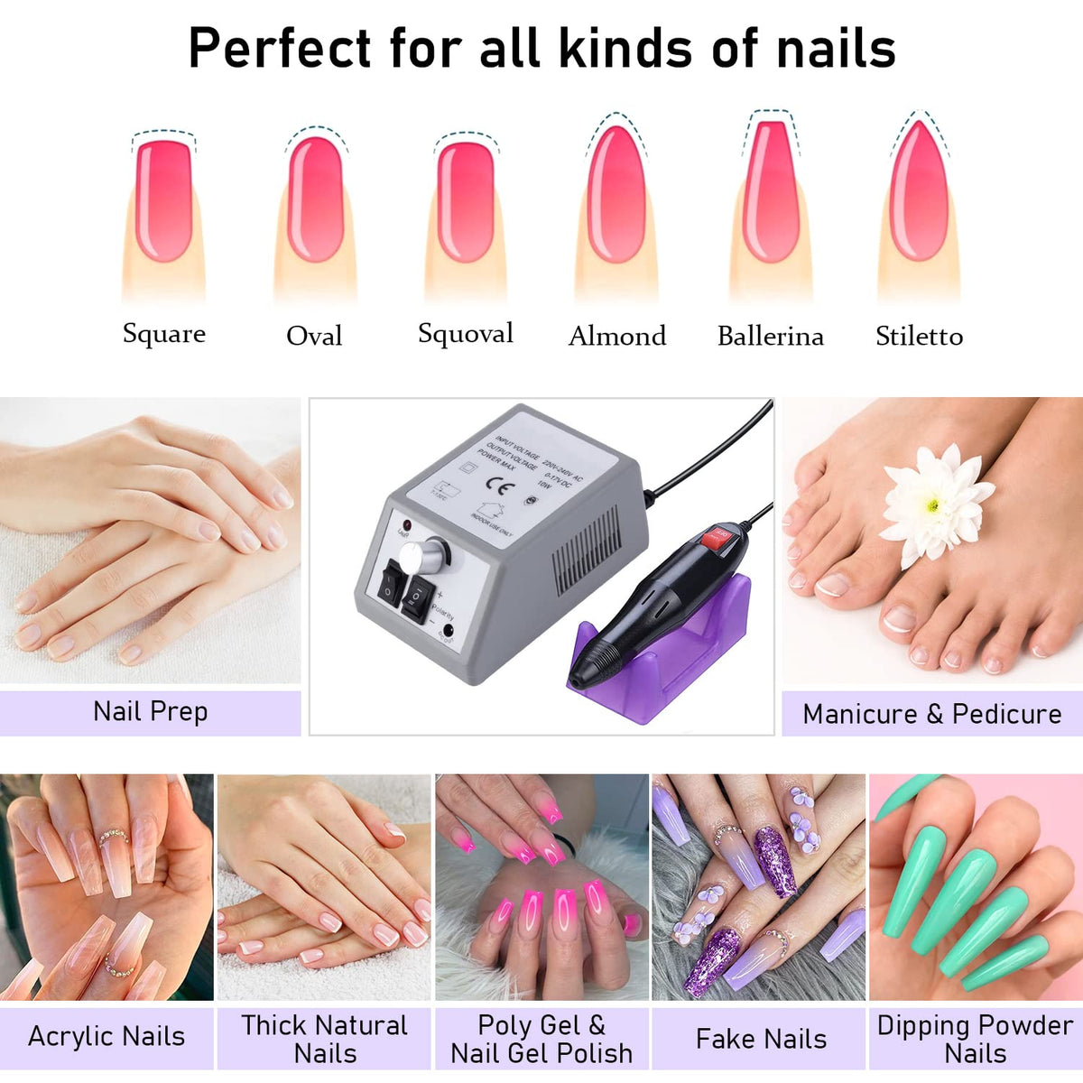 Kit De Taladro Eléctrico Para Uñas Pinkiou Gris Pluma Profesional Manicura y Pedicura