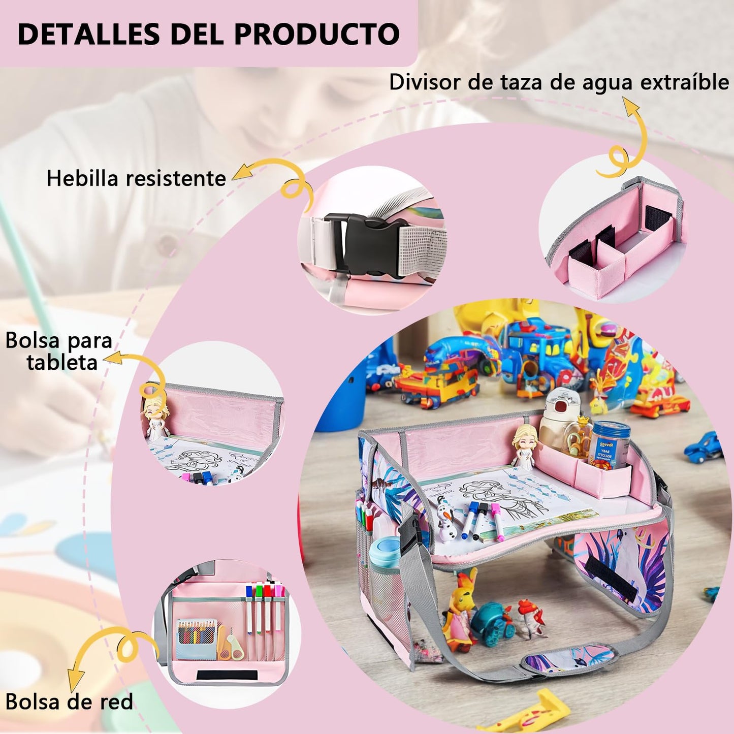 TDVCVZSD Mesa de actividades de viaje para niños,bandeja para asiento automóvil,con kit de pintura y bolsa almacenamiento,plegable y con almacenamiento,imprescindible para viajar automóviles y aviones (Selva tropical + Dragón rojo)