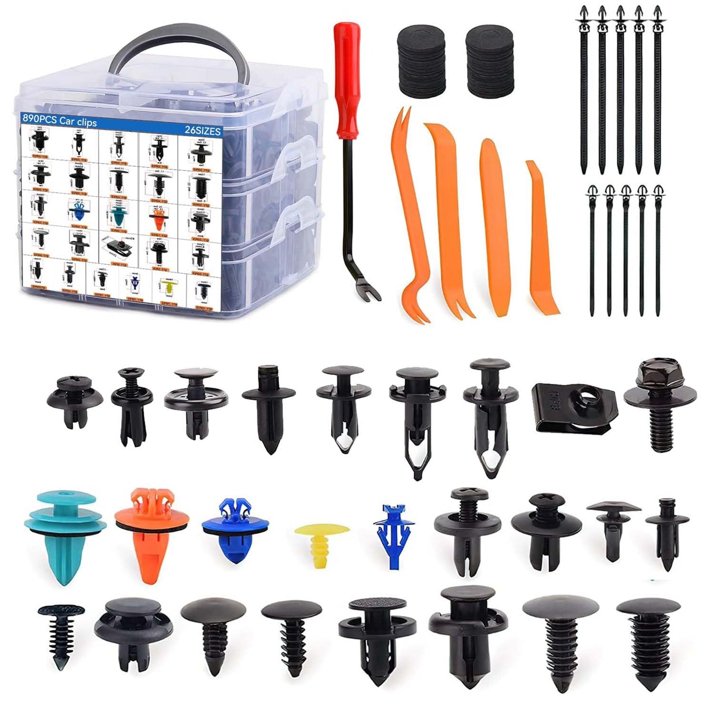 Grapas Automotrices Universal Nylon, 26 Tamaños Plasticos Sujetadores para Parachoques Chrysler, Nissan, Toyota, BMW, Maz, Honda