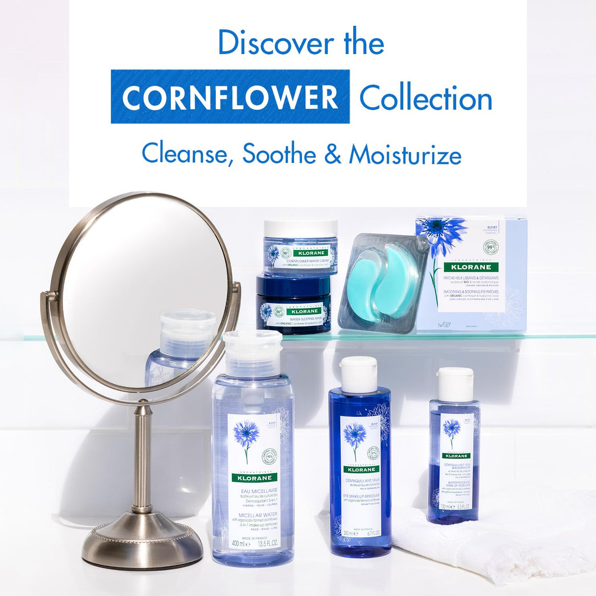 Klorane Waterproof Eye Make-up Remover with Soothing Cornflower, Bi-Phase, Non-Oily, Sensitive Skin, 3.4 oz.