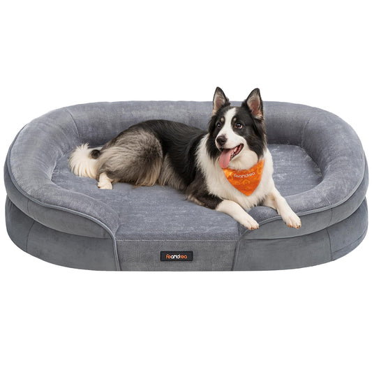 Cama para Perros Grandes Feandrea Gris Claro con Funda Lavable y Bordes Elevados