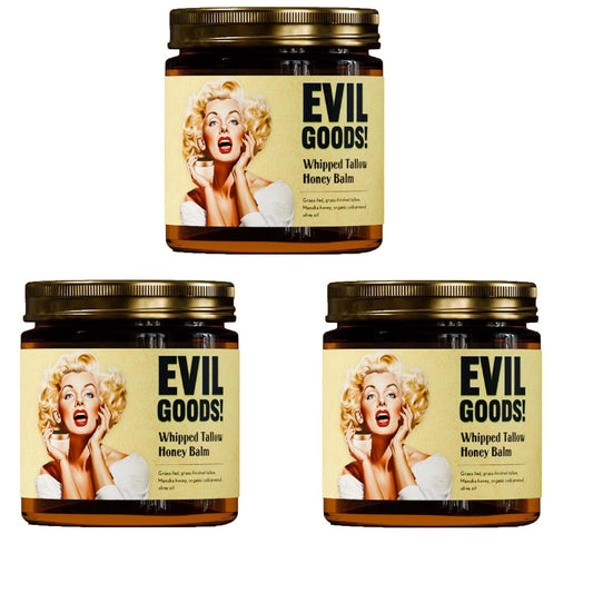 Evil Goods, Crema de Cebo de Res con Balsamo de Miel 100ml, Crema Facial con Acabado de Pasto, Sebo de Res para la cara de Animales Alimentados con Pasto Nutritivo (3PCS)