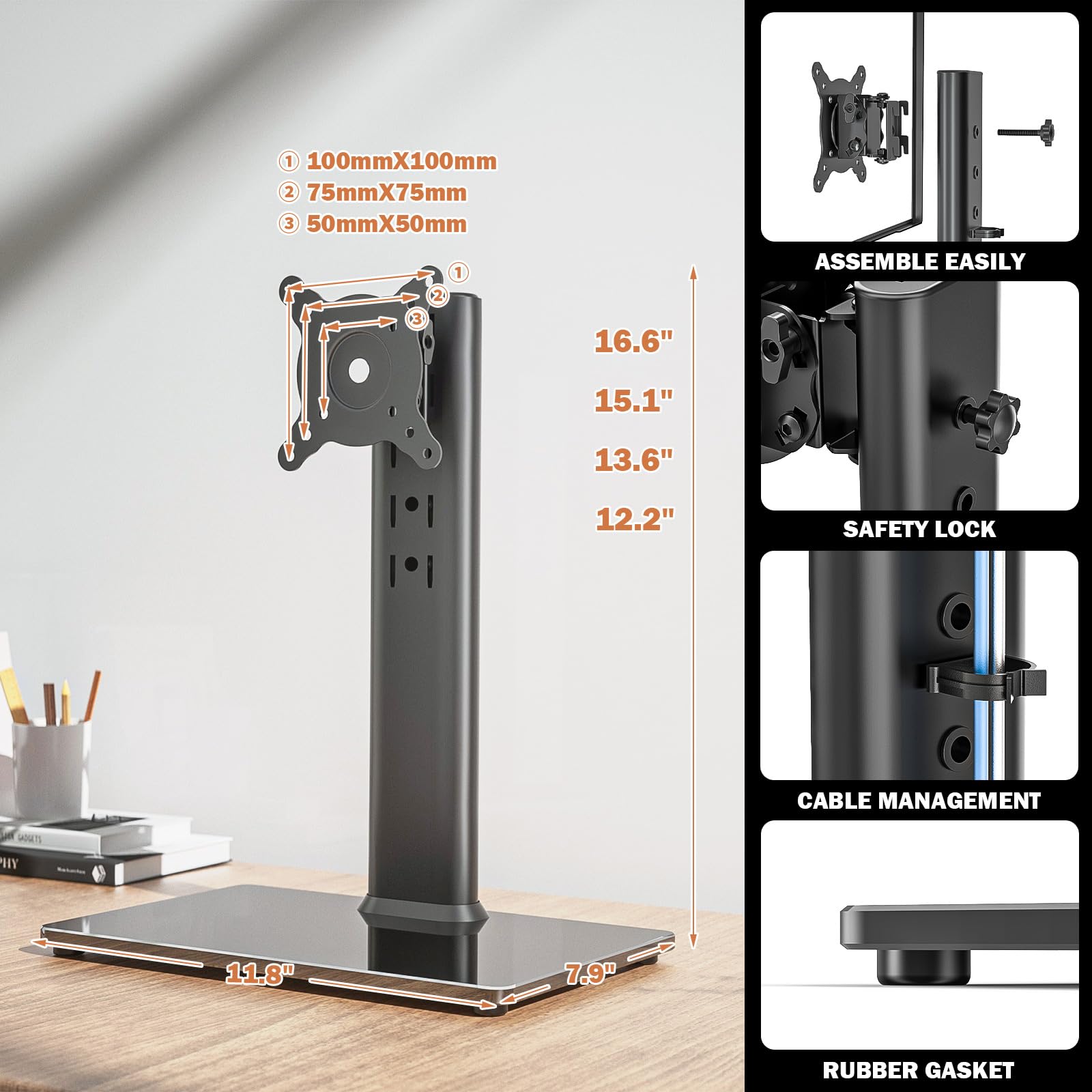 Soporte de Computadora para Monitor LCD 13-32 Pulgadas con Altura Ajustable y Rotación Vesa 85 Libras