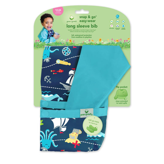 Babero de Manga Larga Green Sprouts Verde Impermeable con Bolsillo Volteado para Niños