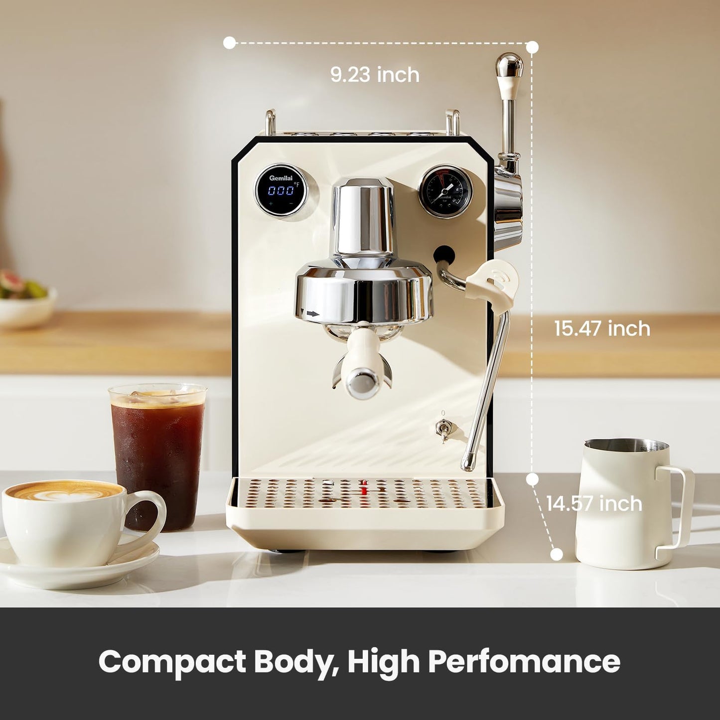 Máquina de café espresso Owl, máquina de café espresso semiautomática profesional de 15 barras con espuma de leche, tanque de agua extraíble de 64 onzas, doble visualización, para capuchino, latte en